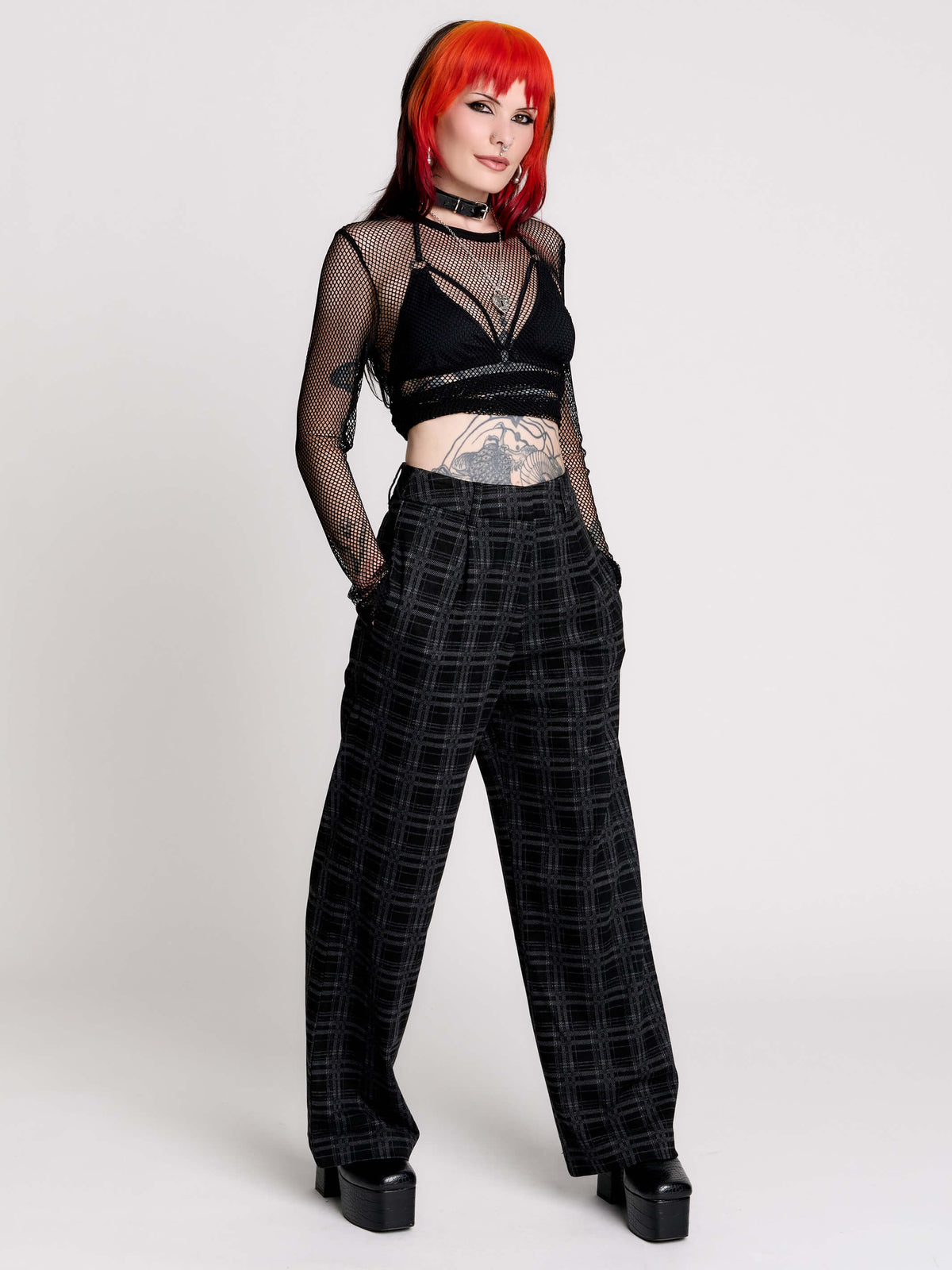 Grey Plaid Trouser