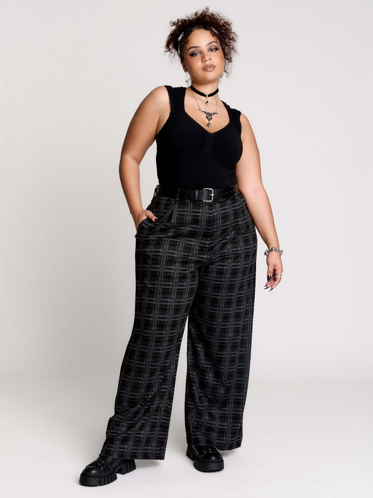 Grey Plaid Trouser