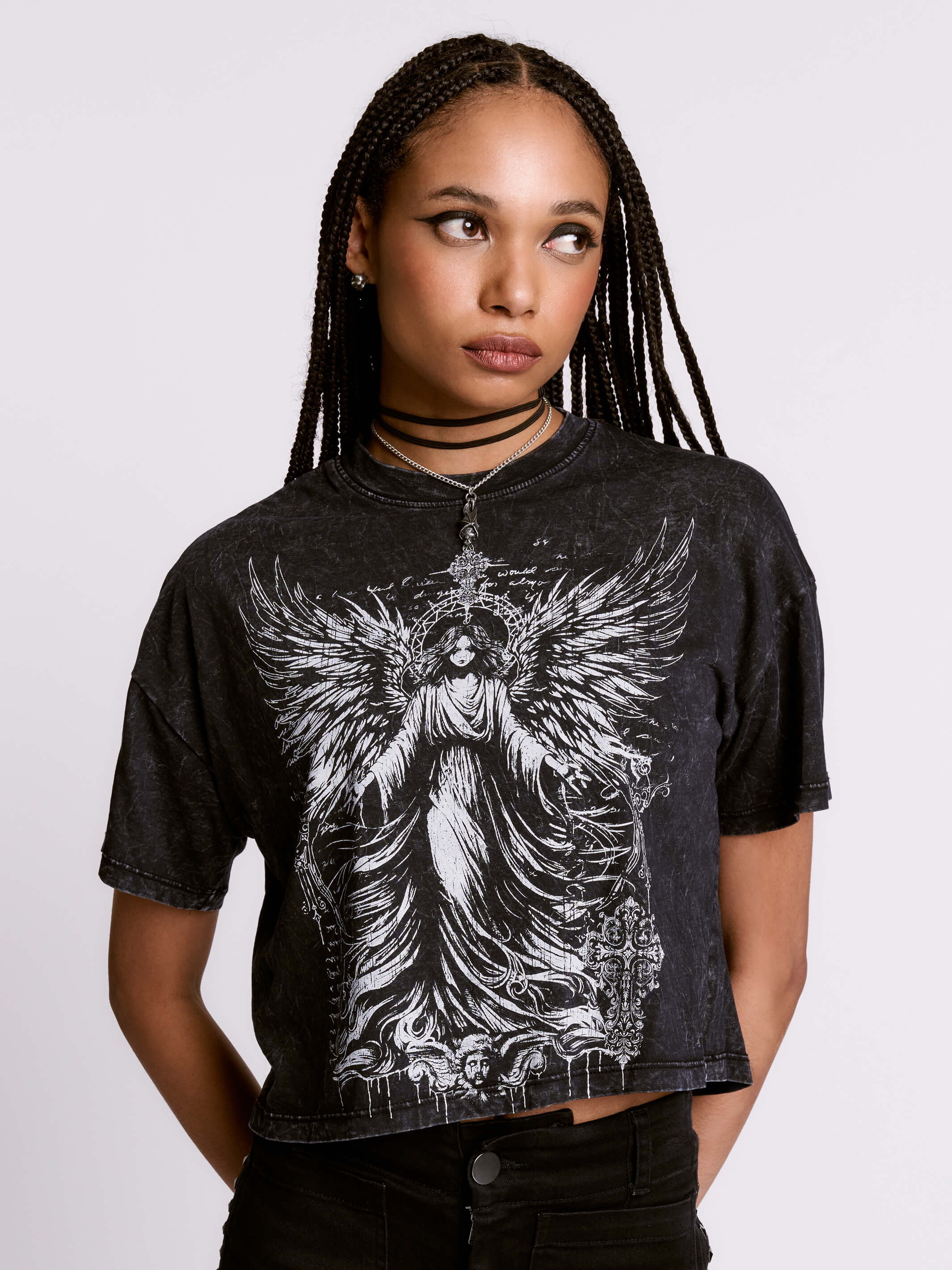 GOTHIC ANGEL CROPPED MINERAL WASH TEE