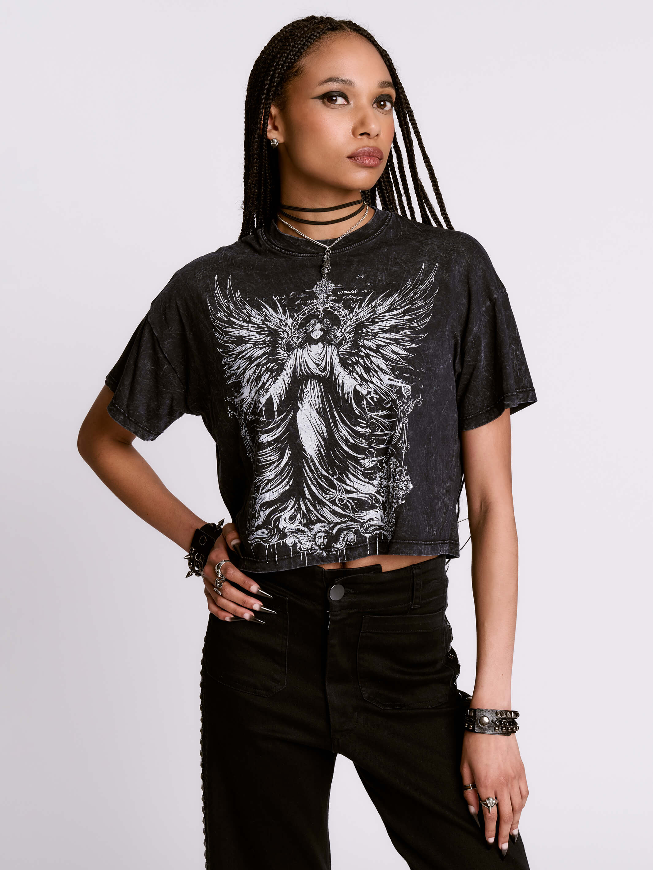GOTHIC ANGEL CROPPED MINERAL WASH TEE