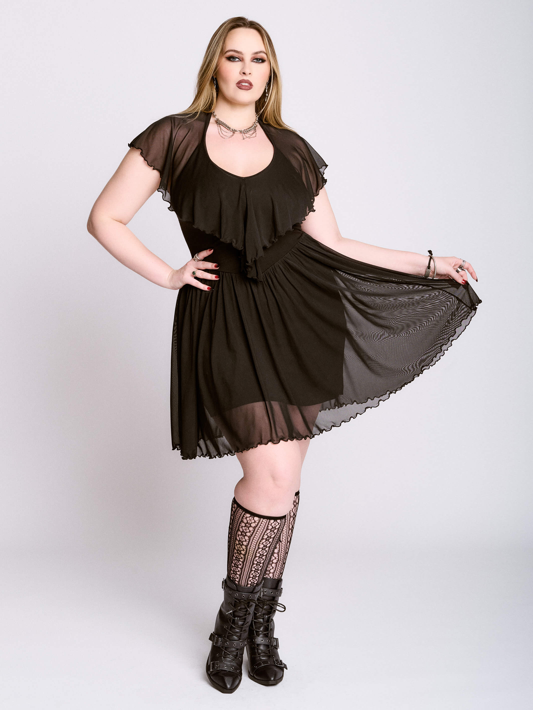 RUFFLE MESH DRESS