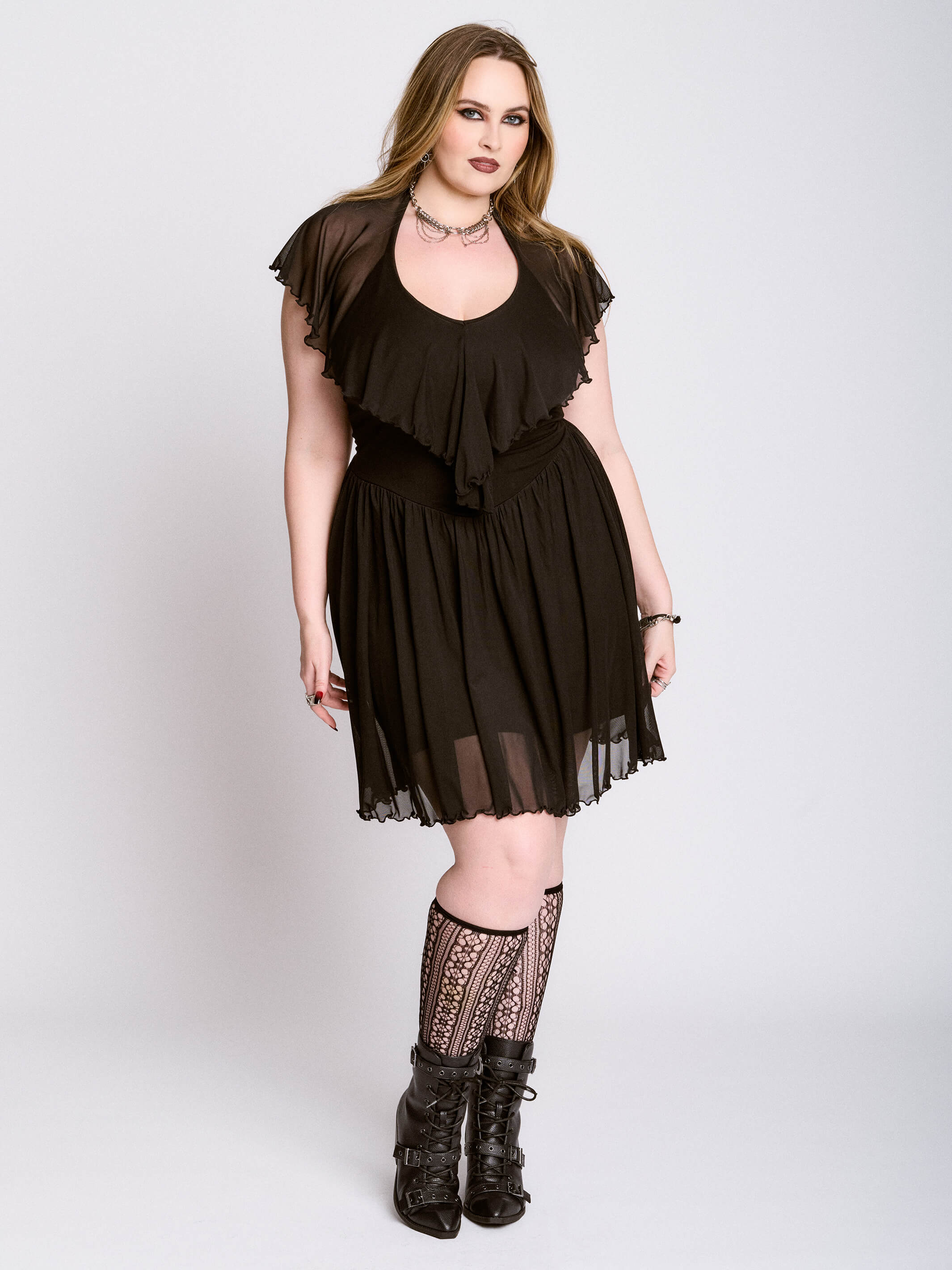 RUFFLE MESH DRESS