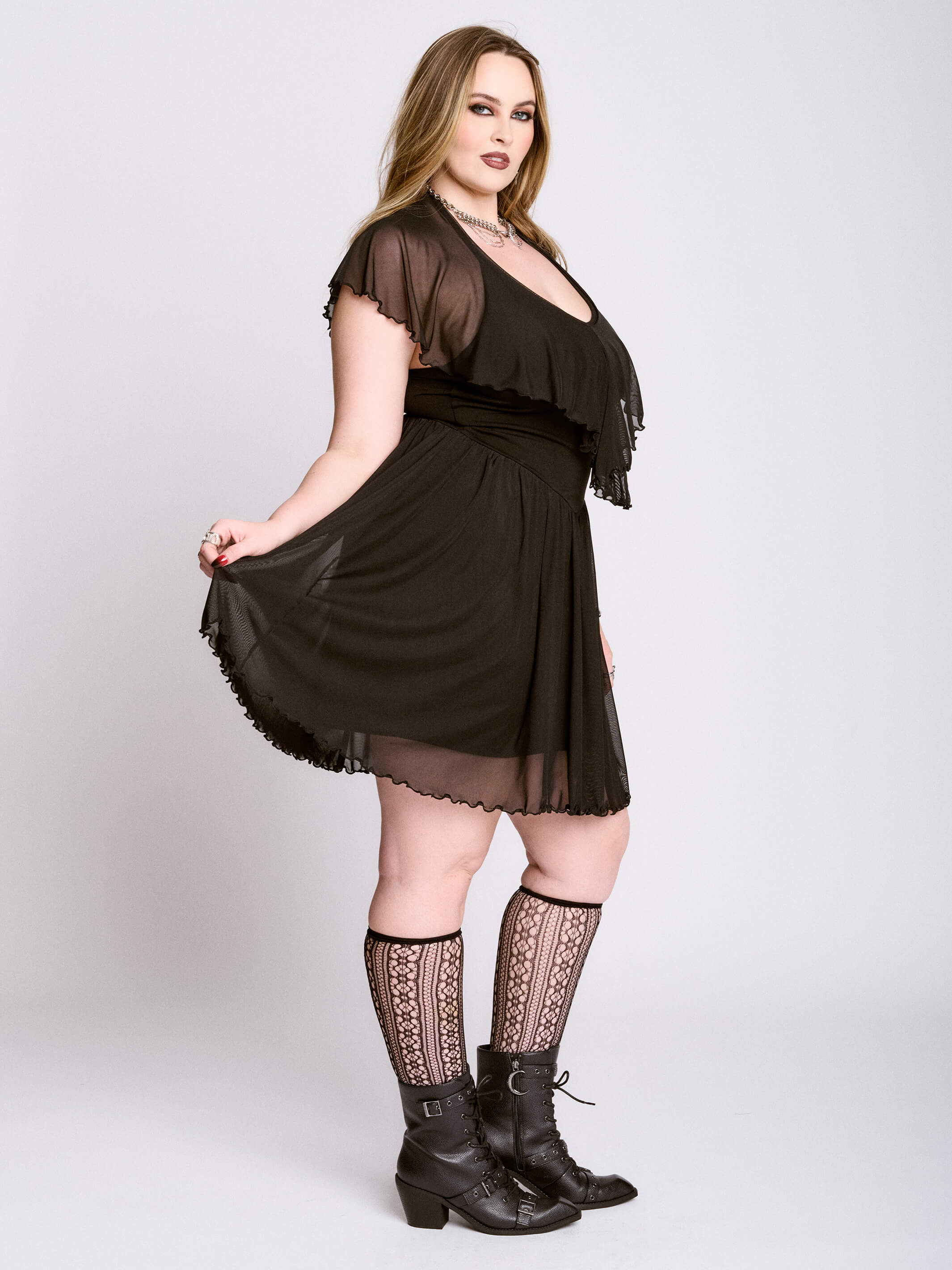RUFFLE MESH DRESS