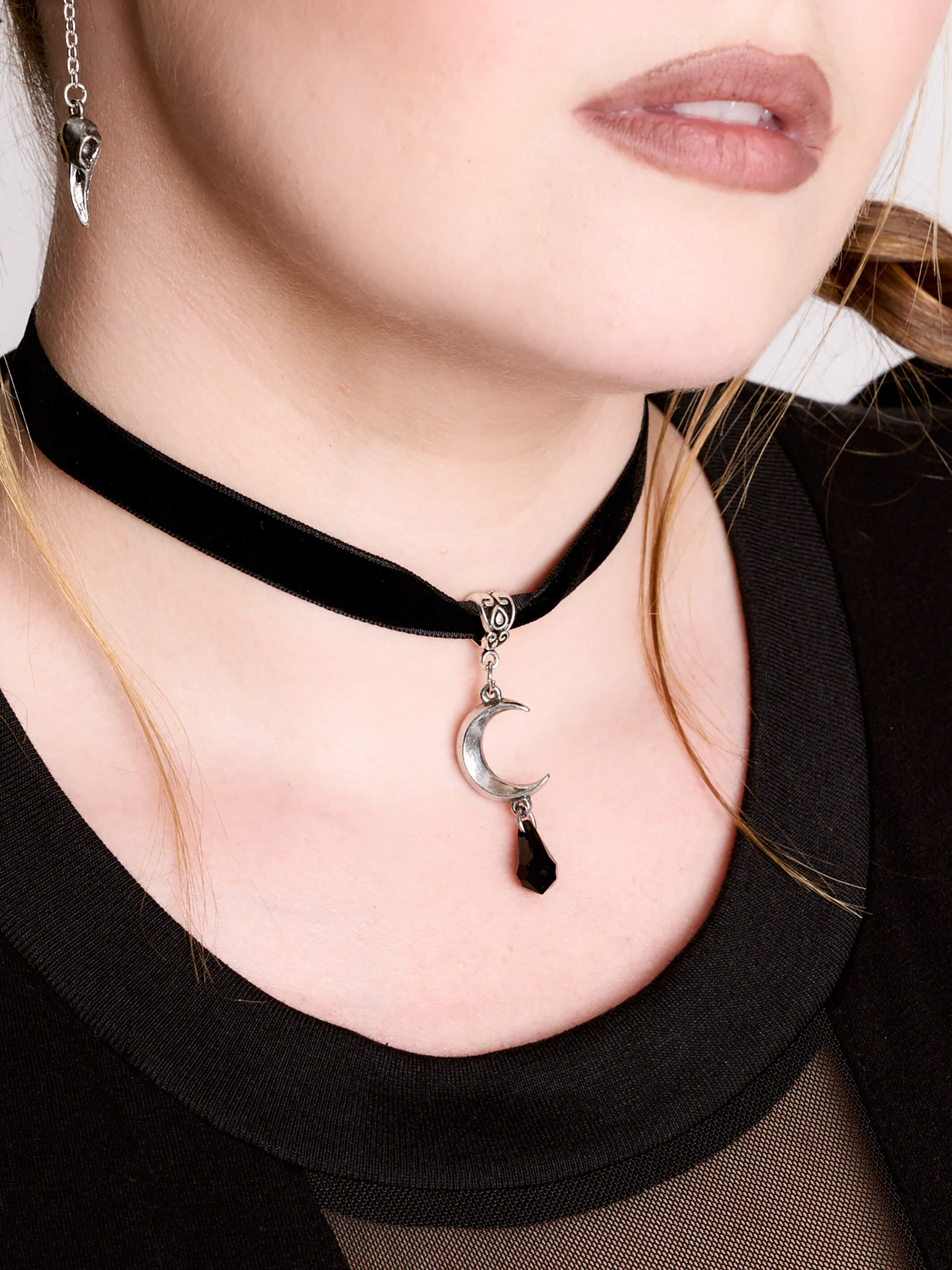 Crescent moon velvet choker