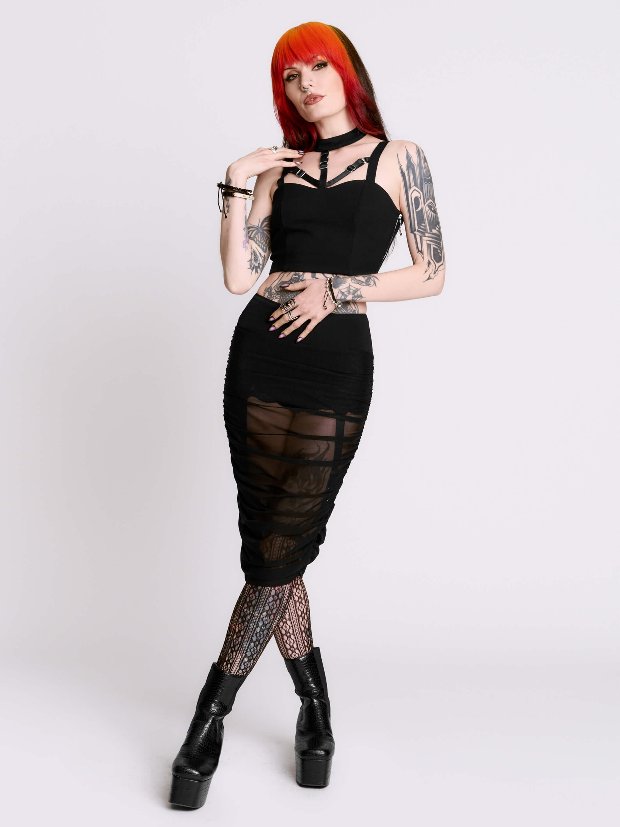 MORTISHA GARTER MESH SKIRT