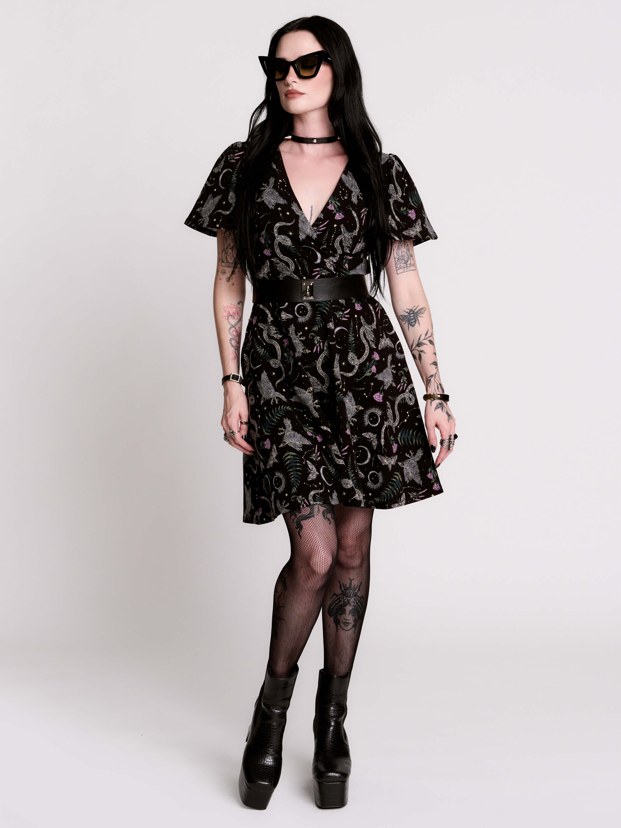 Nocturnal garden surplice dress