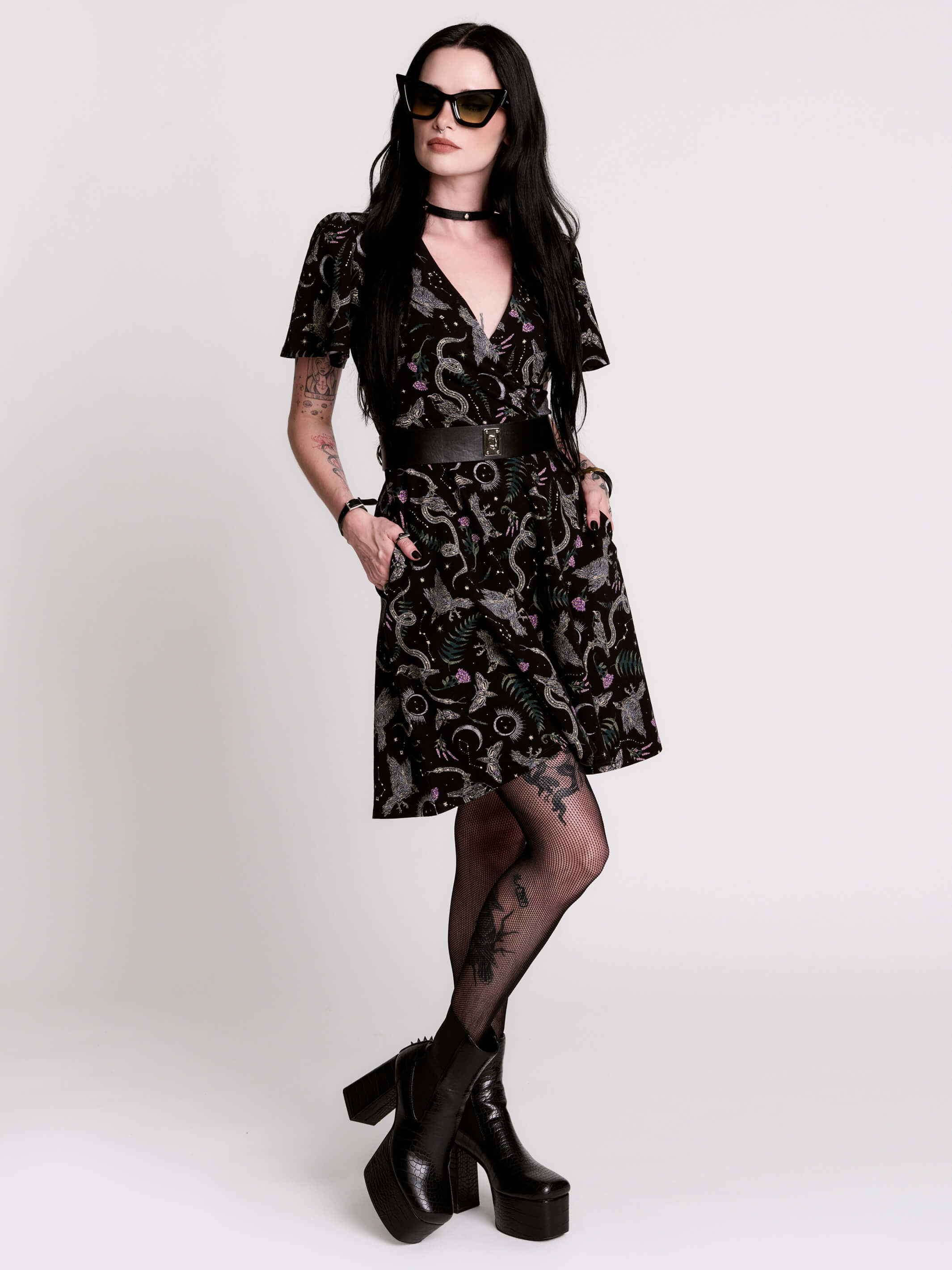 Nocturnal garden surplice dress