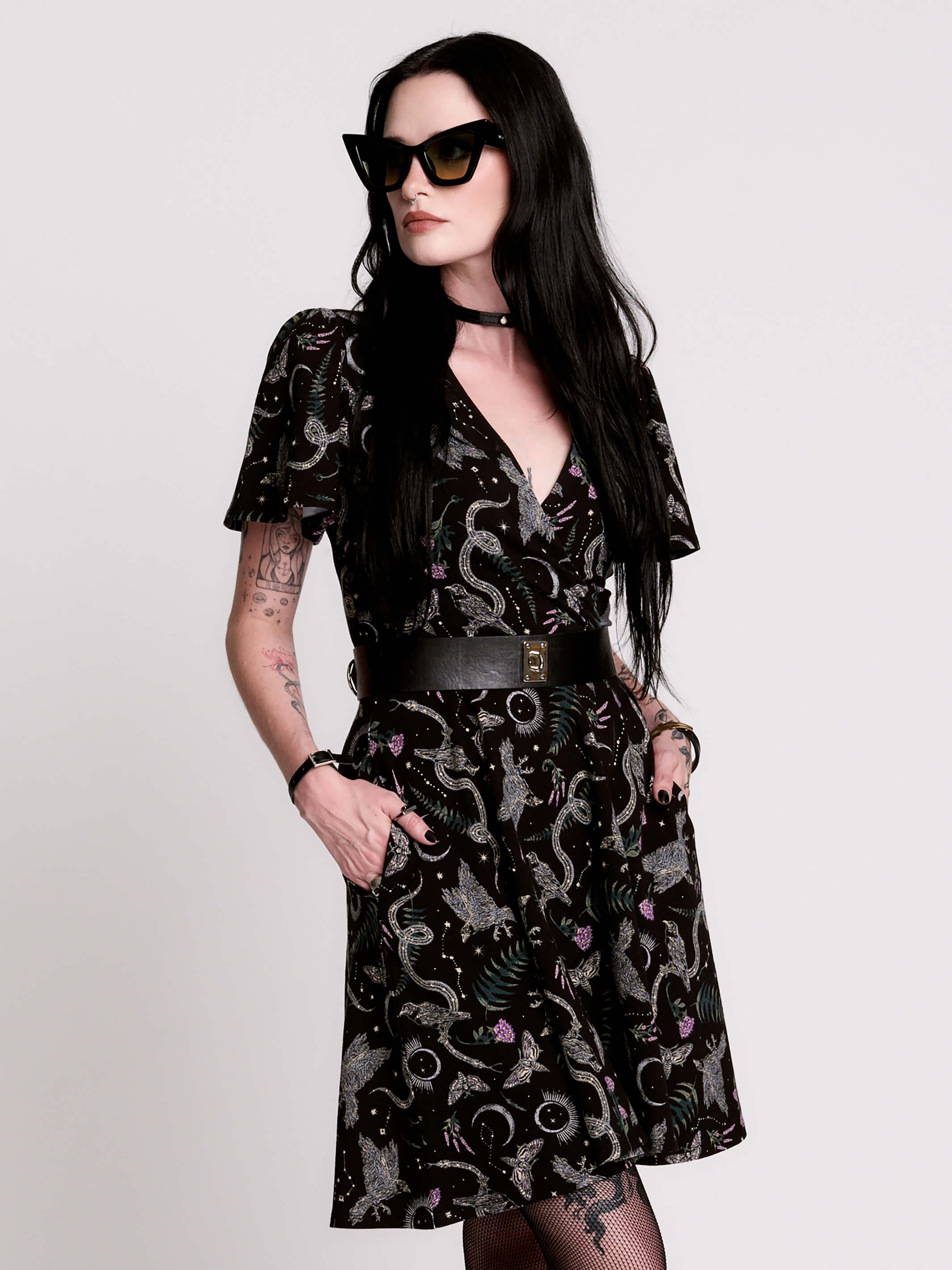 Nocturnal garden surplice dress