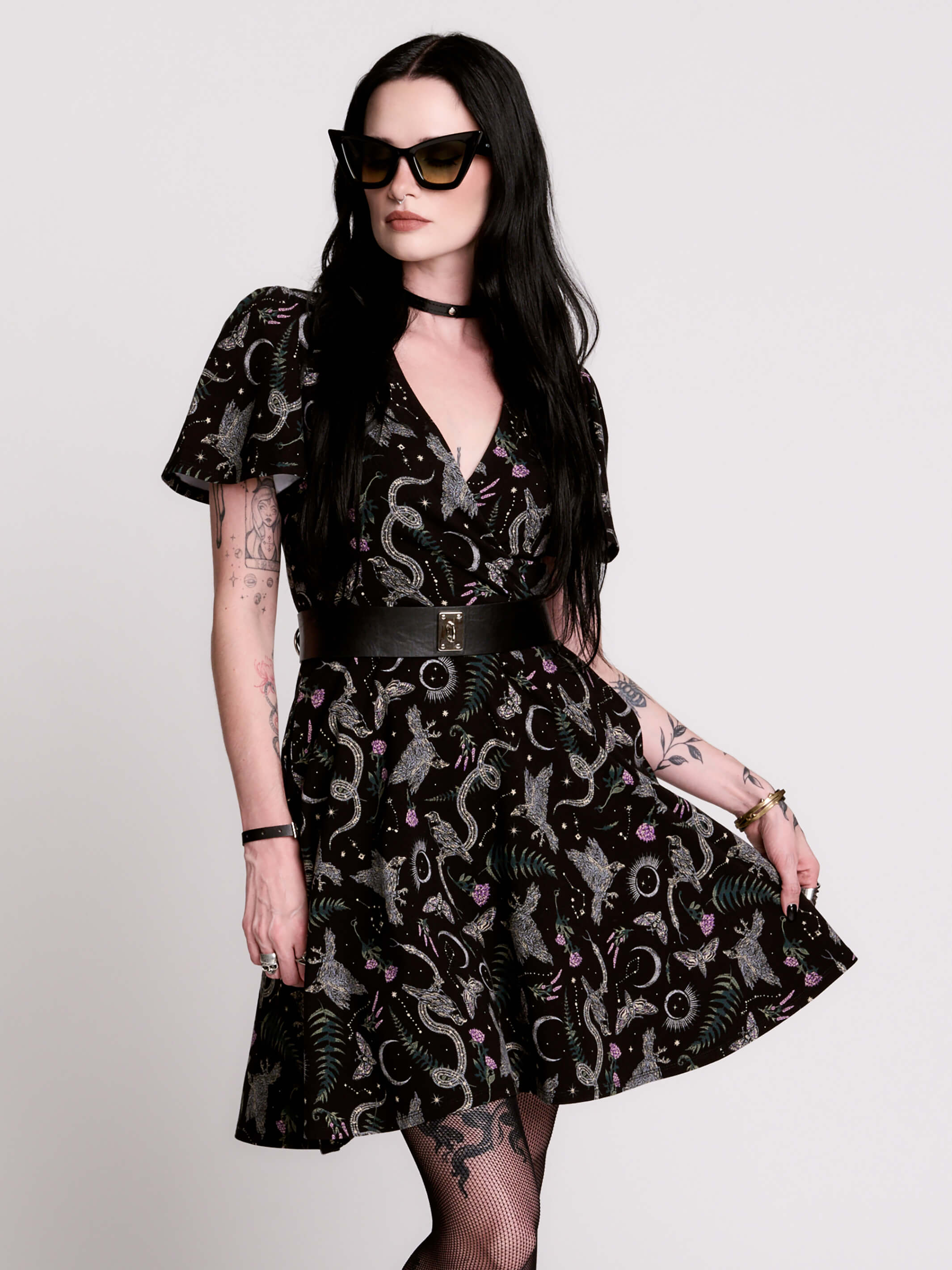 Nocturnal garden surplice dress