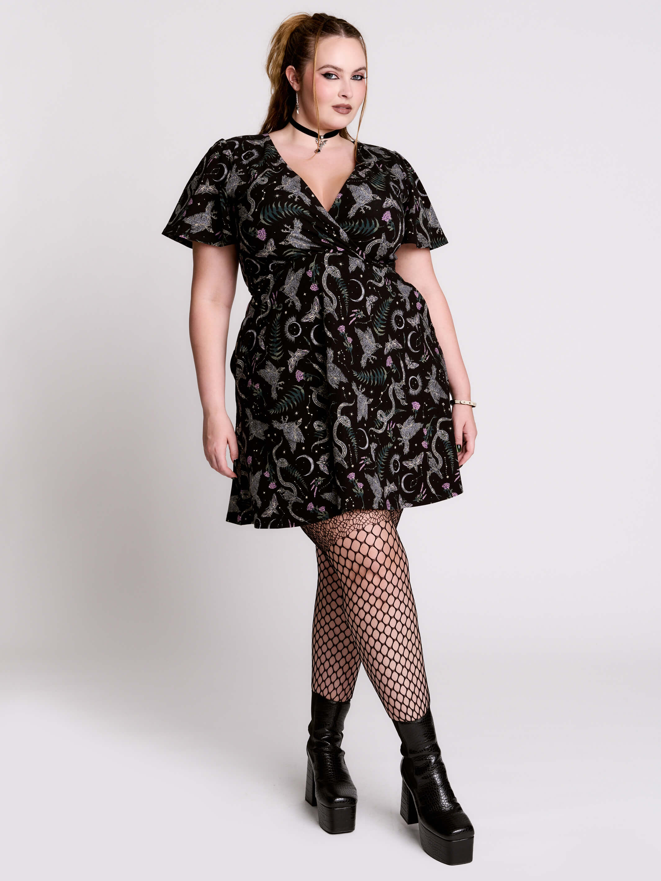 Nocturnal garden surplice dress
