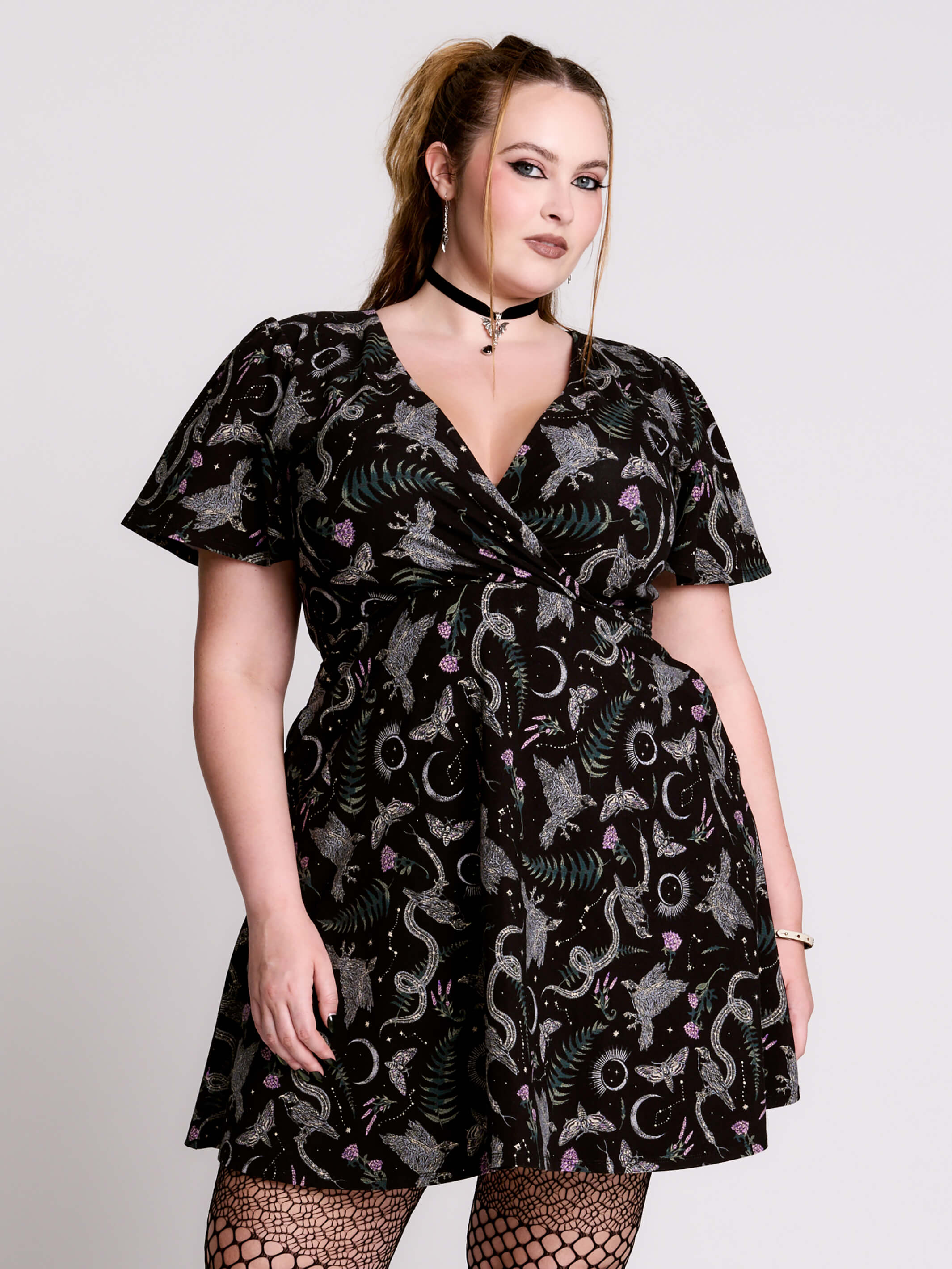 Nocturnal garden surplice dress