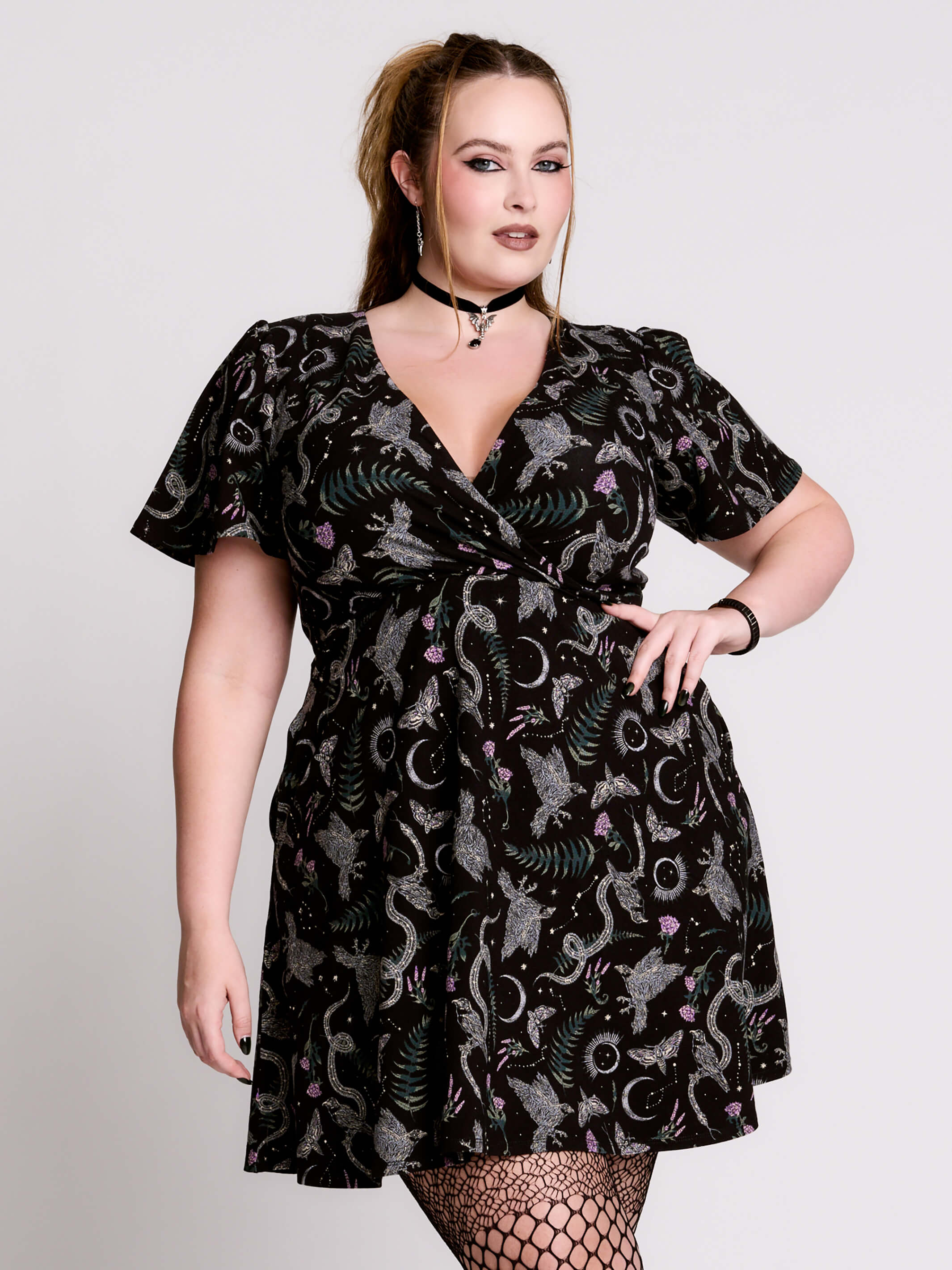 Nocturnal garden surplice dress