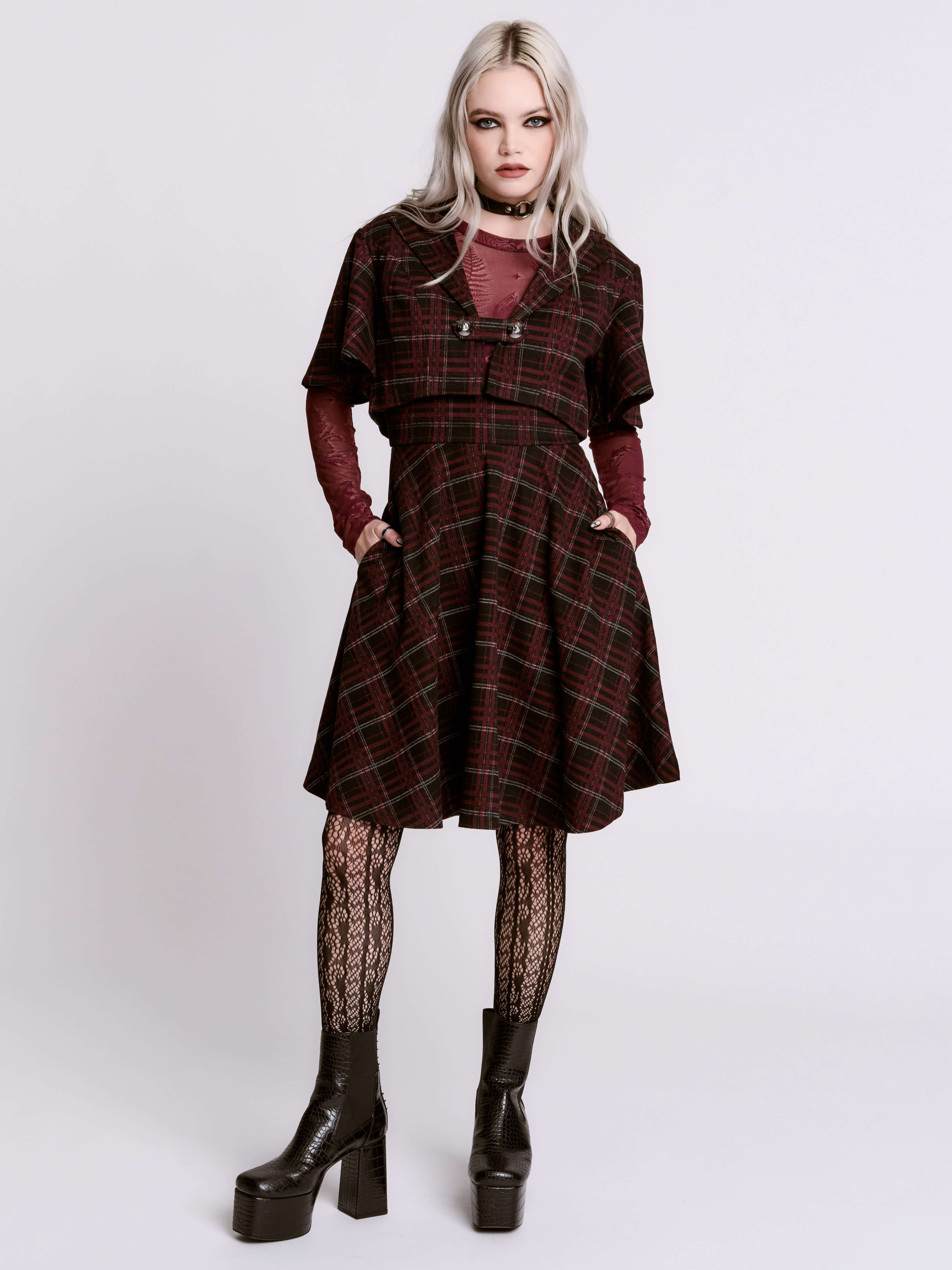 OXBLOOD PLAID CAPELET