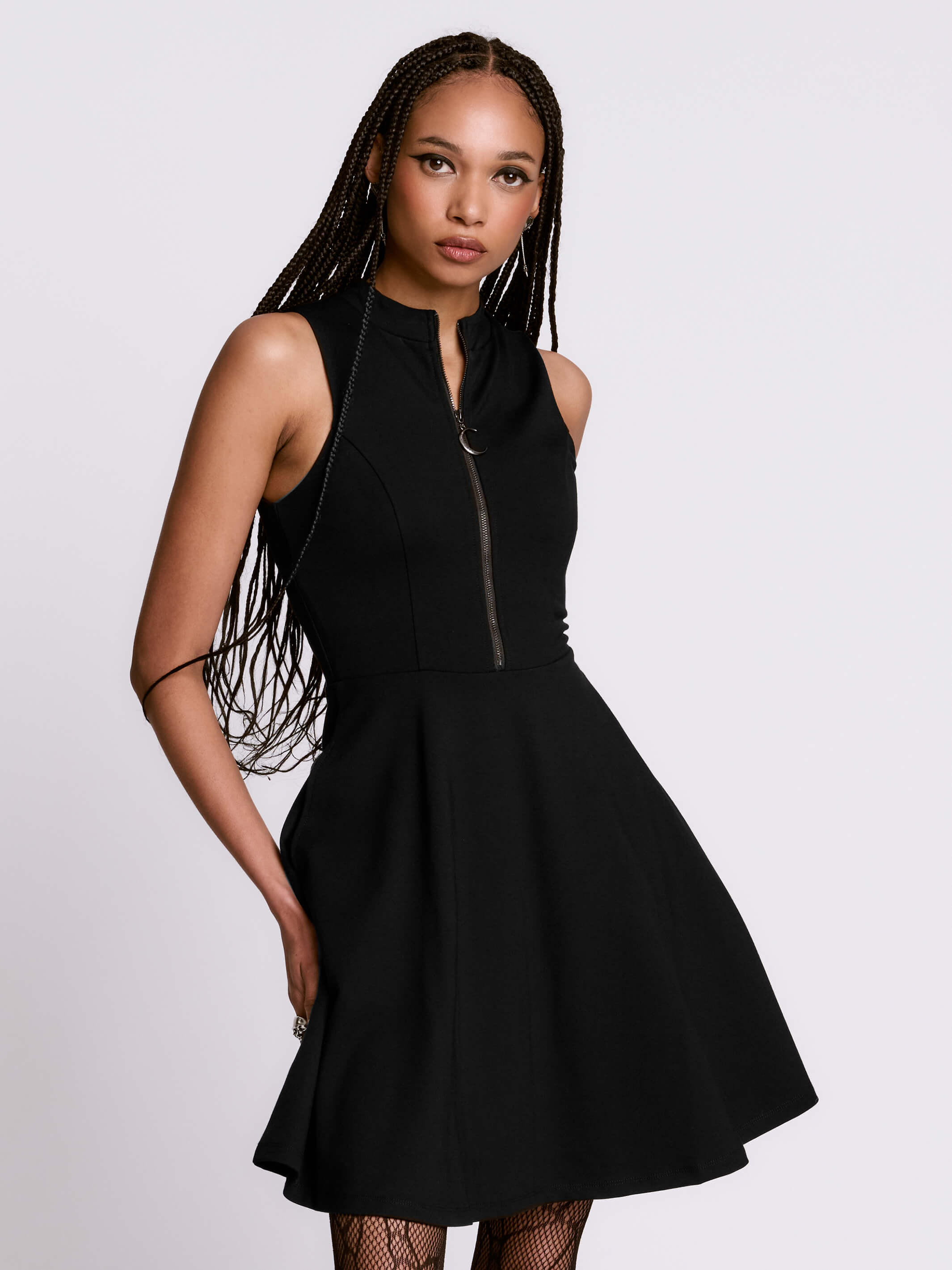 PONTE ZIP UP SKATER DRESS