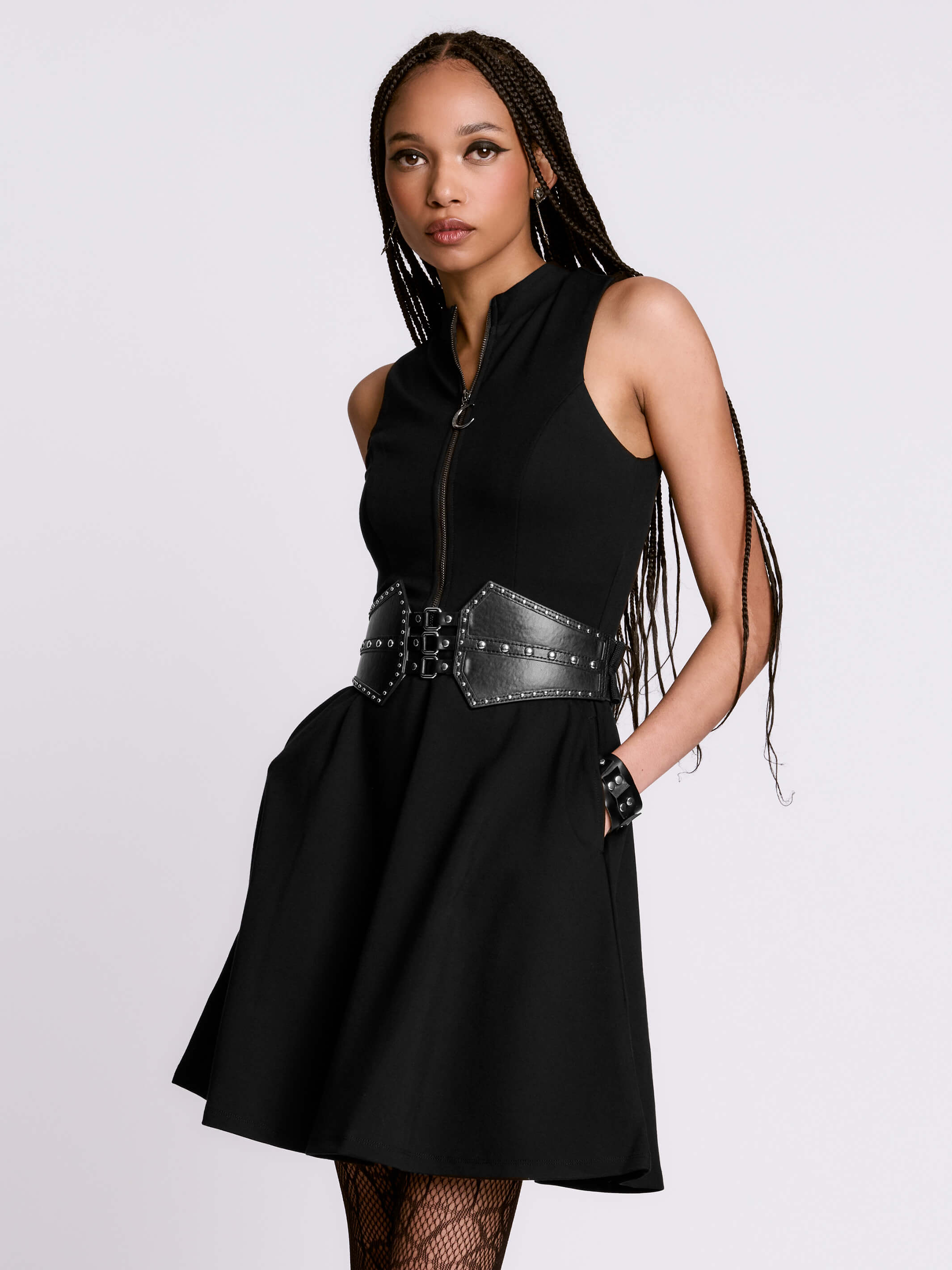 PONTE ZIP UP SKATER DRESS