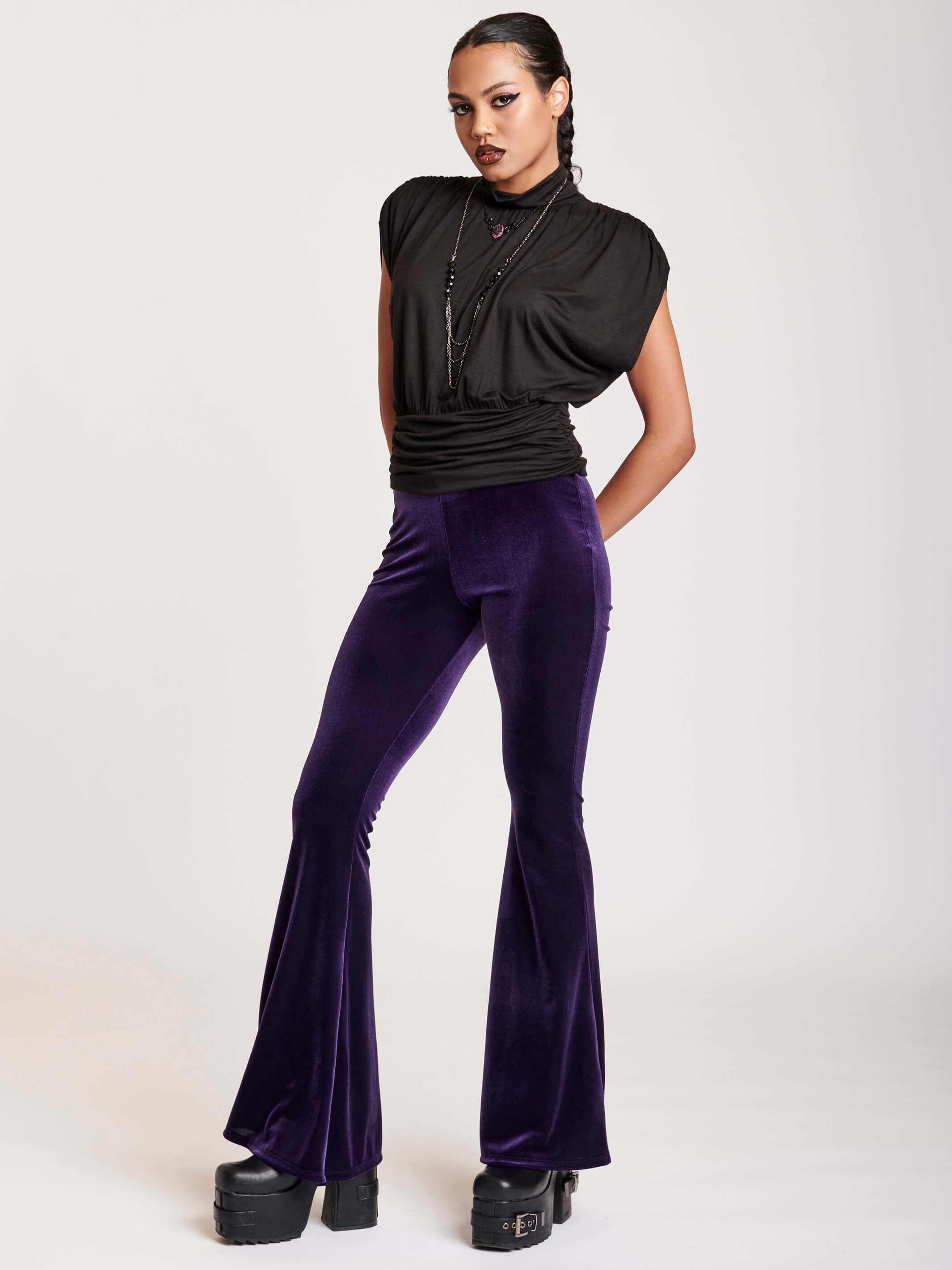 Purple velvet flared legging