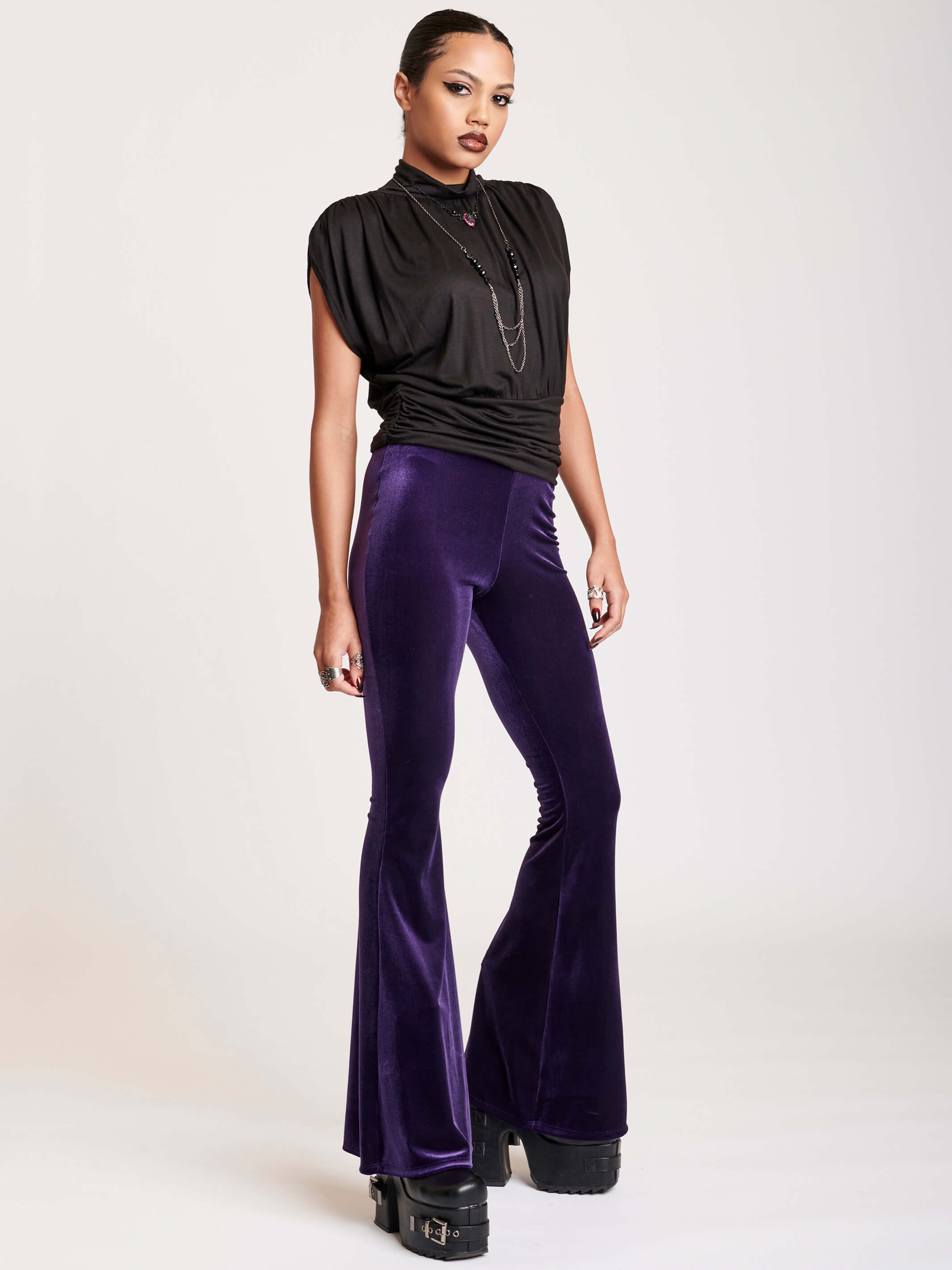 Purple velvet flared legging