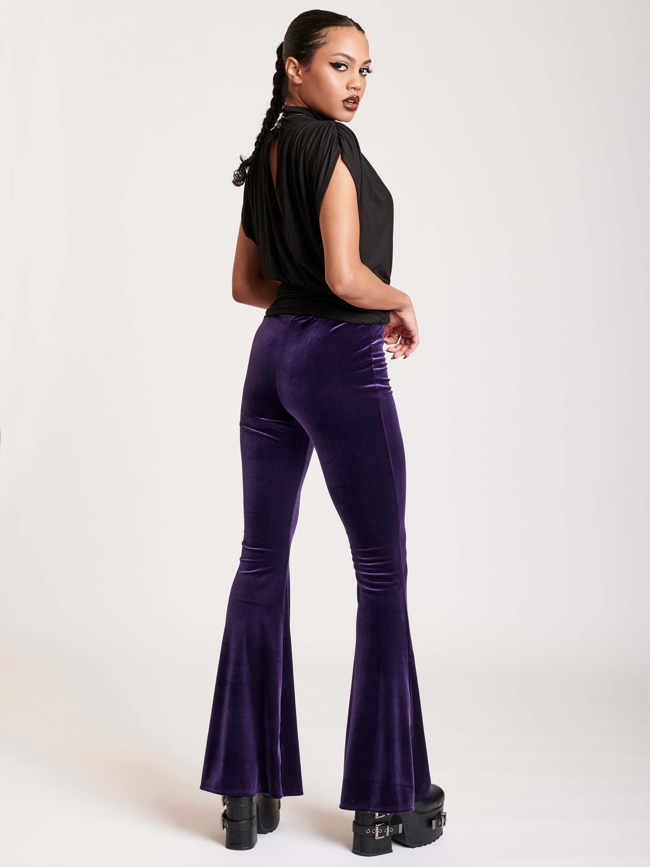 Purple velvet flared legging