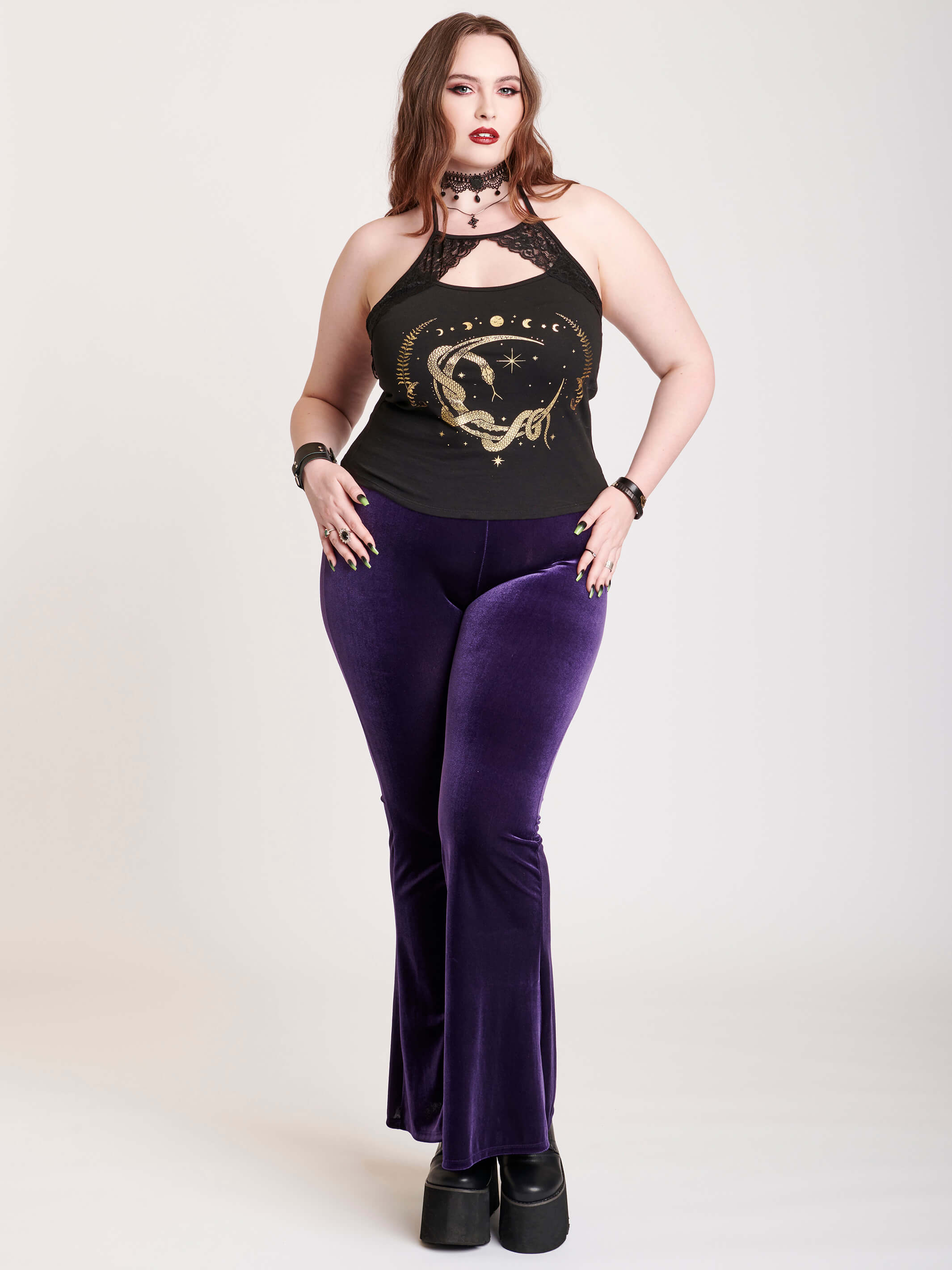 Purple velvet flared legging