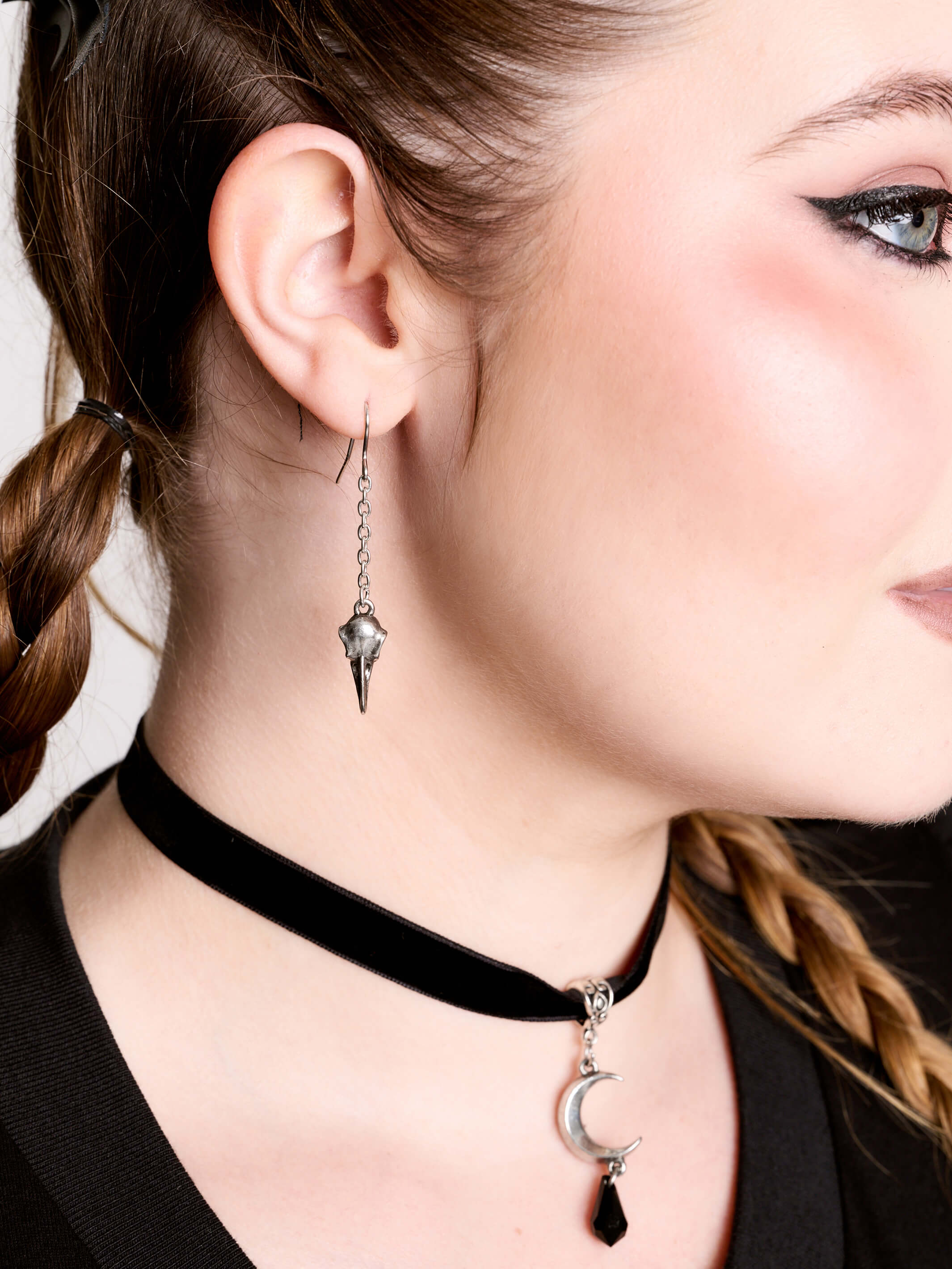 Raven Skull Drop Earrings