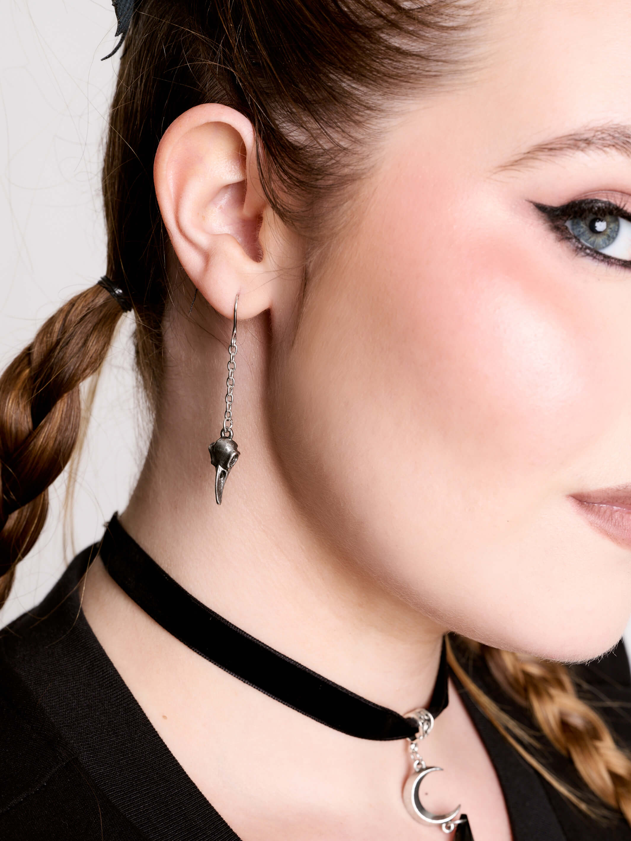 Raven Skull Drop Earrings