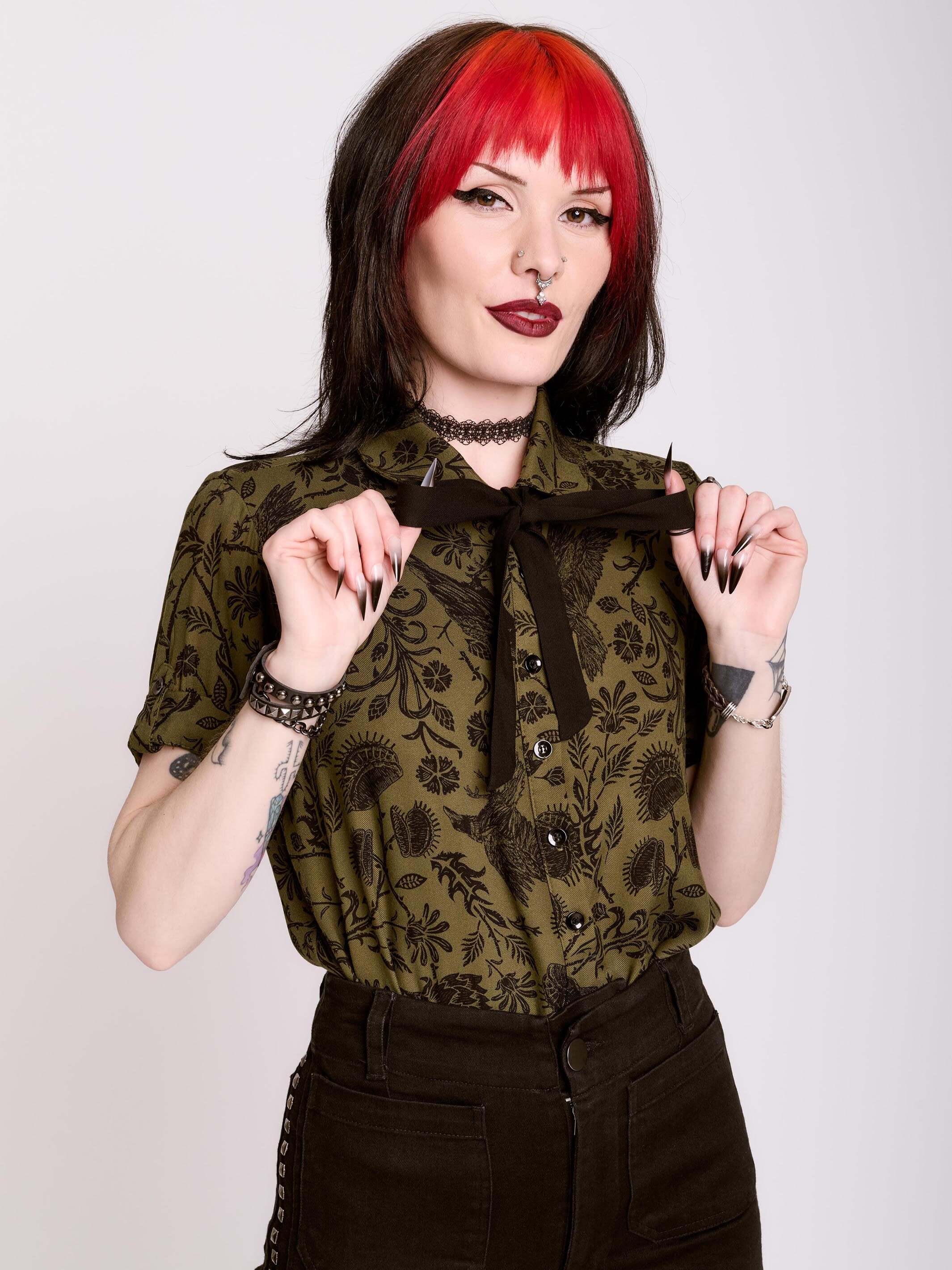 RAVEN BROCADE BOW SHIRT