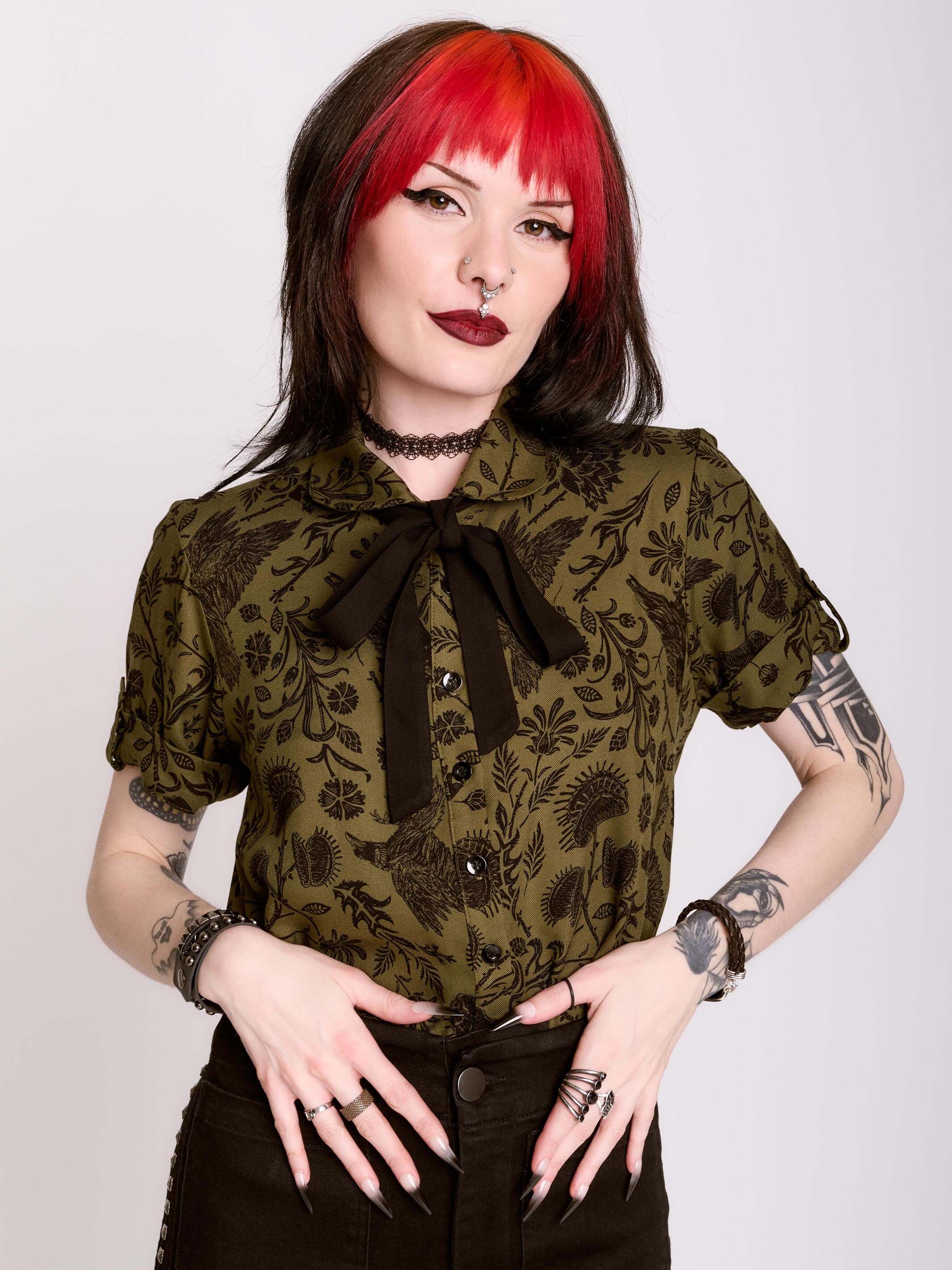 RAVEN BROCADE BOW SHIRT