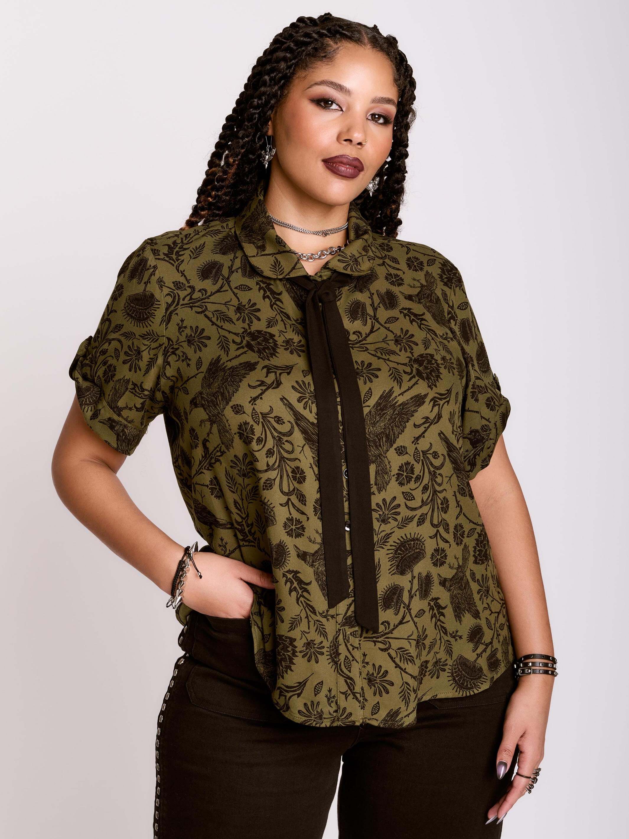 RAVEN BROCADE BOW SHIRT