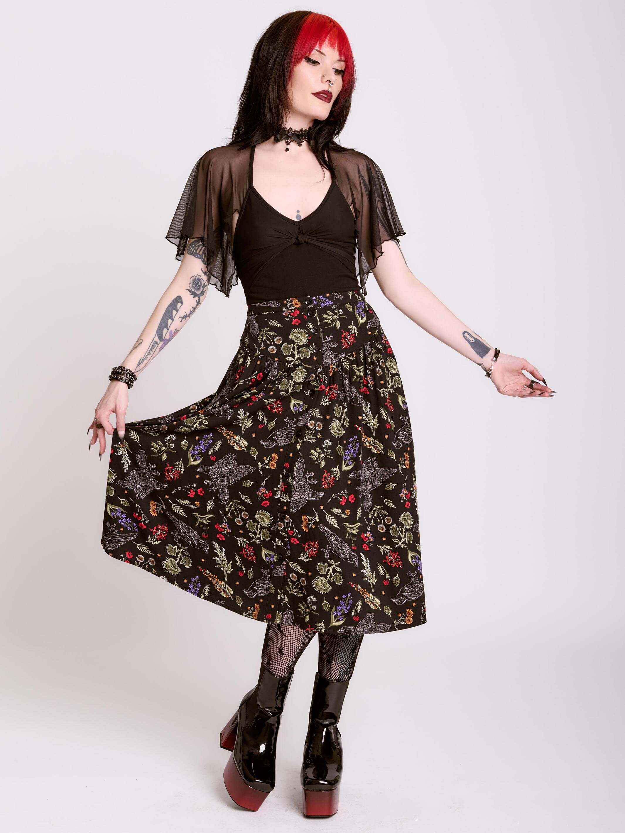 RAVEN'S GARDEN MIDI SKIRT