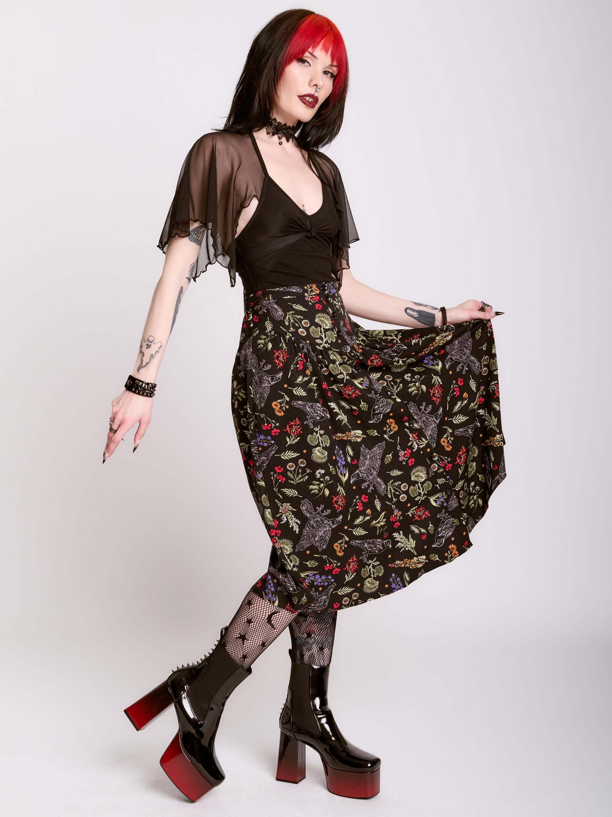 RAVEN'S GARDEN MIDI SKIRT