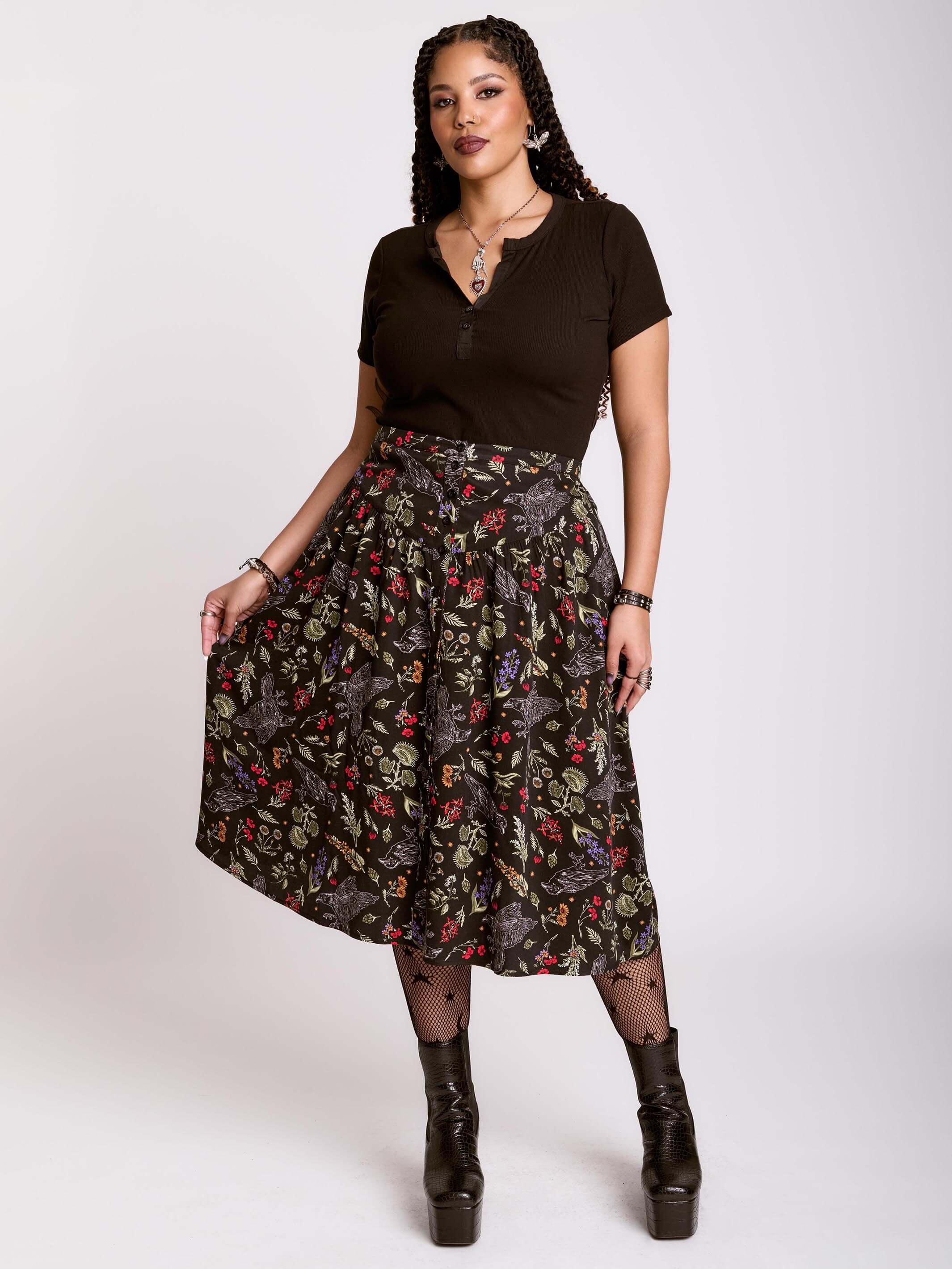 RAVEN'S GARDEN MIDI SKIRT