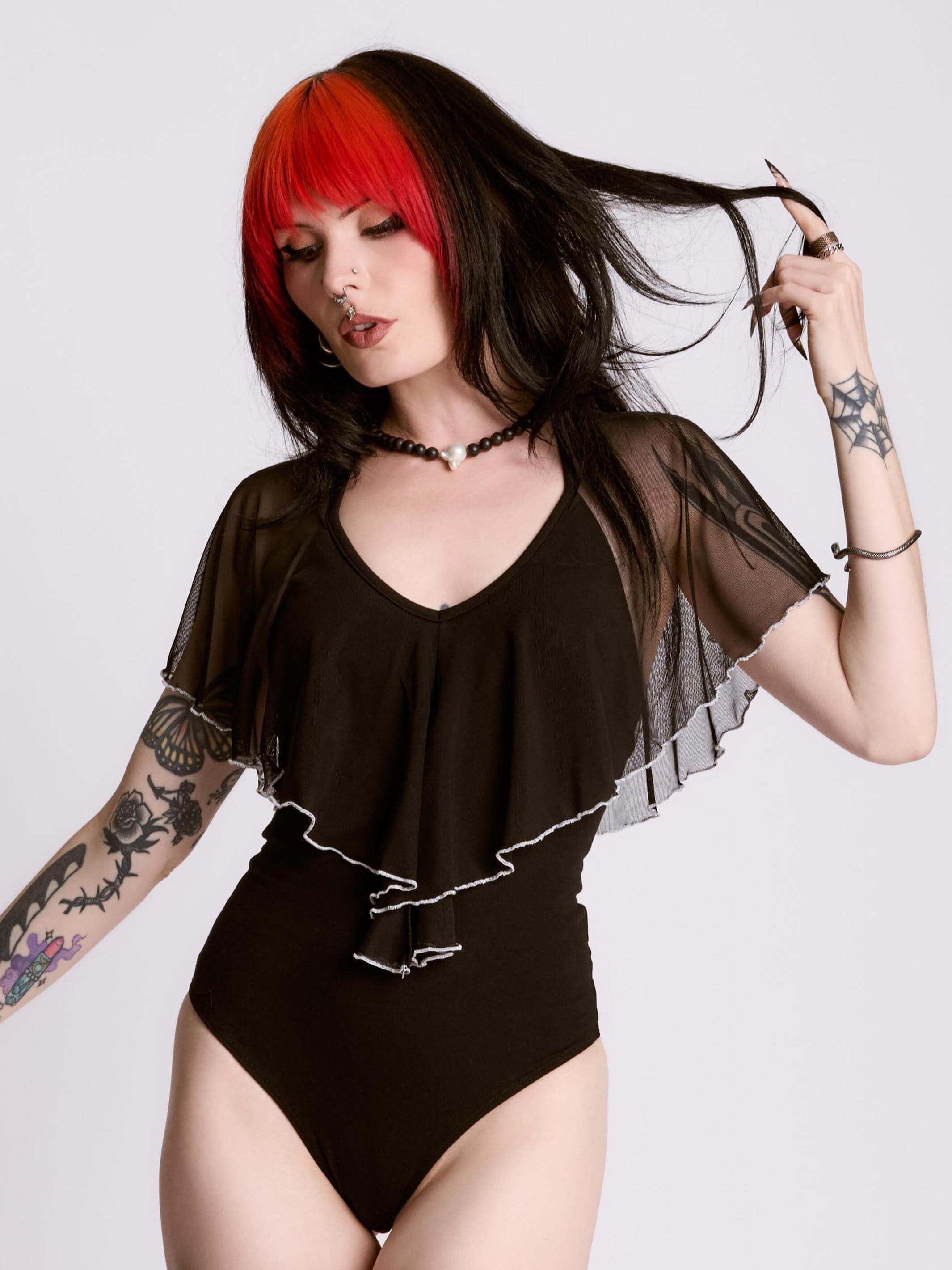 RUFFLE MESH BODYSUIT