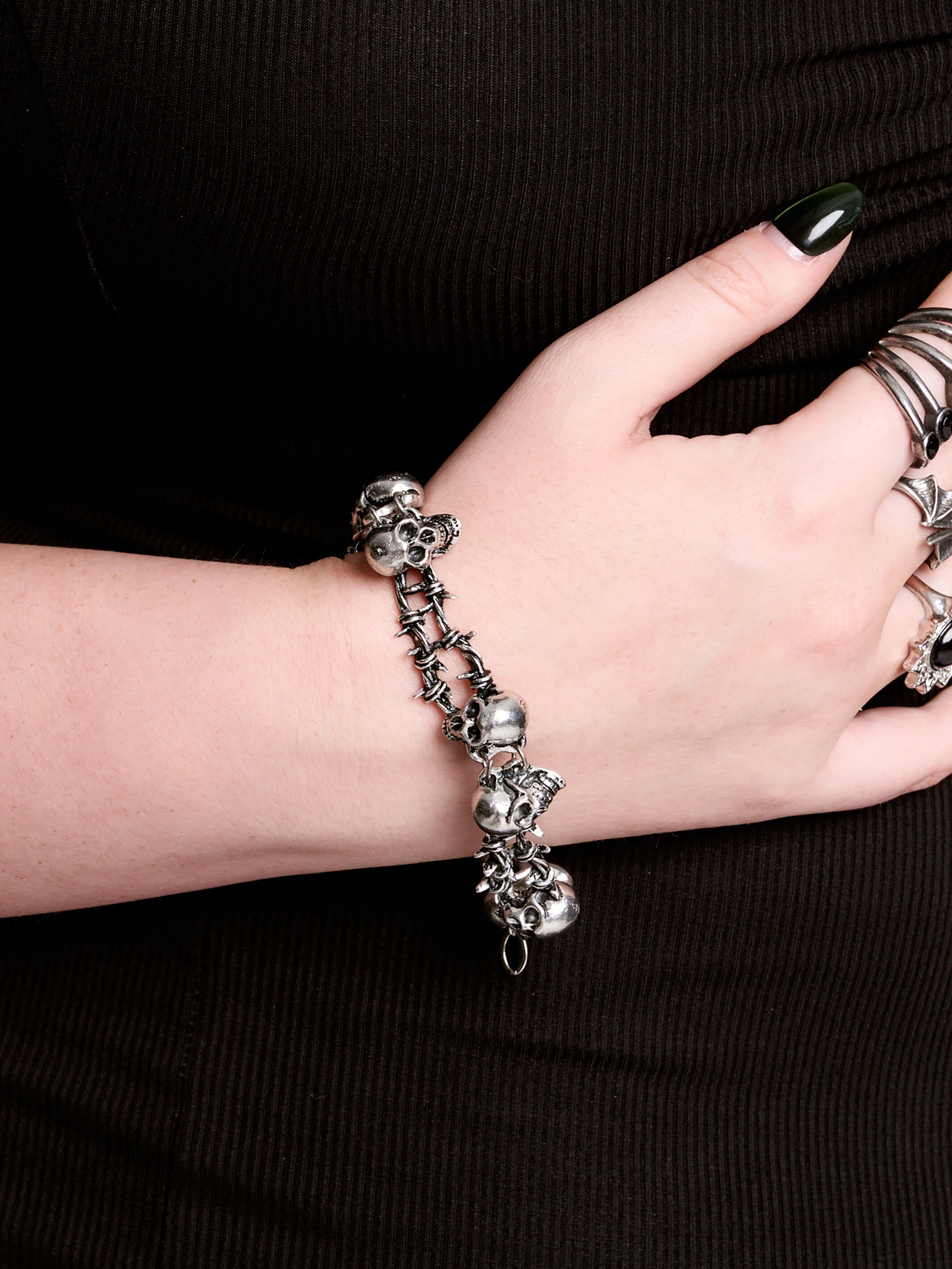 Skull and barbed wire bracelet
