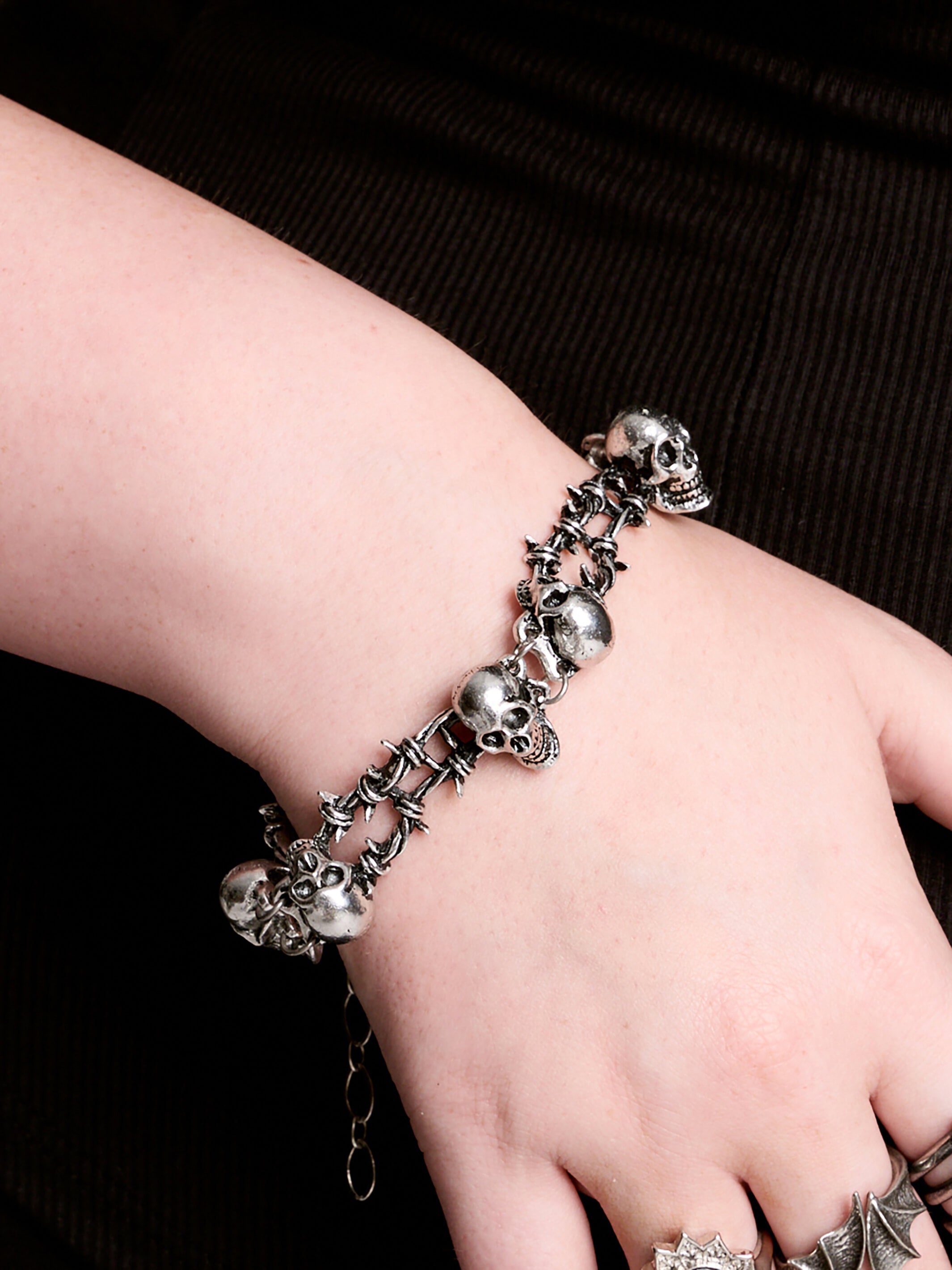 Skull and barbed wire bracelet