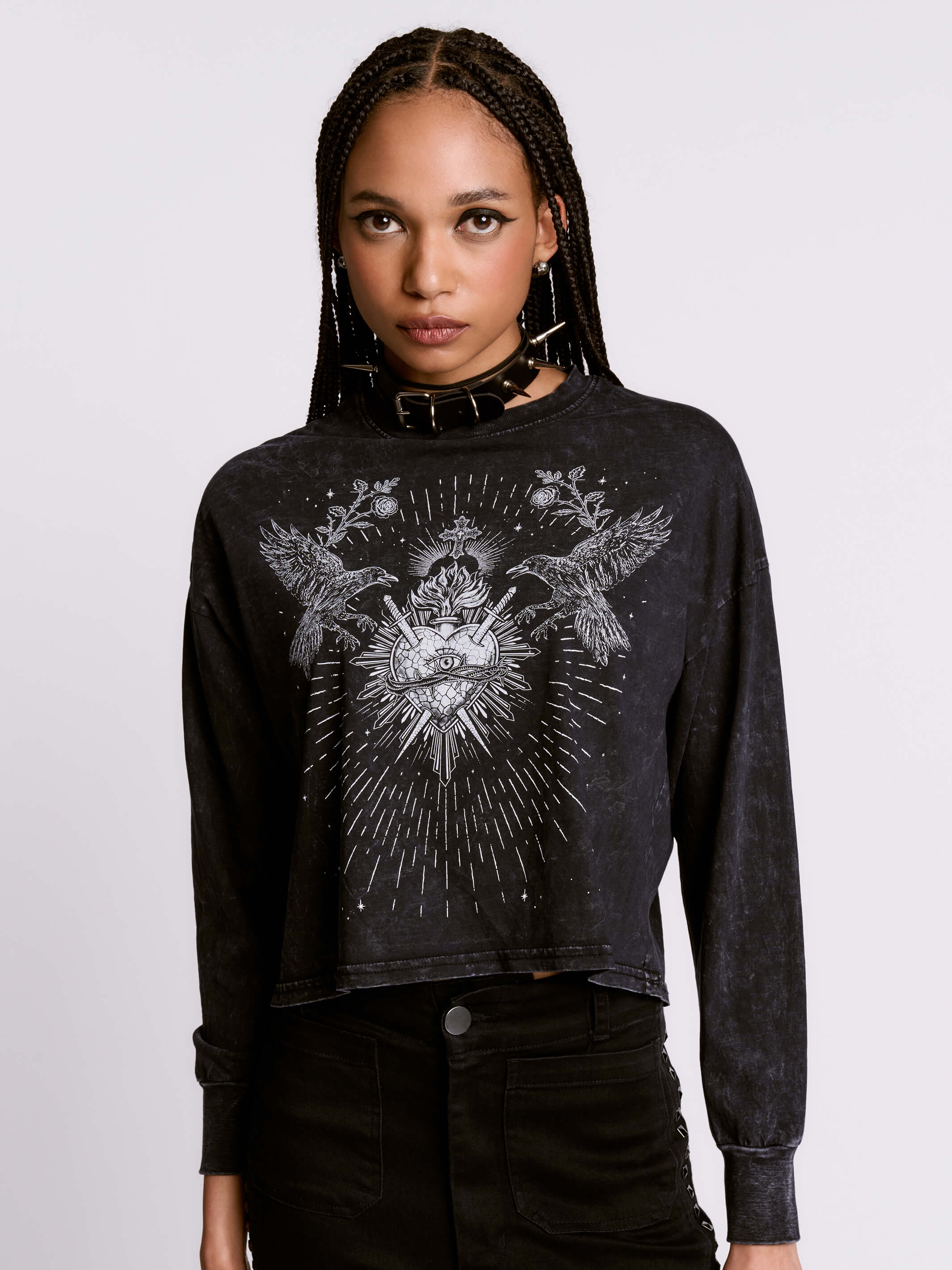 SACRED HEART CROPPED TOP MINERAL WASH