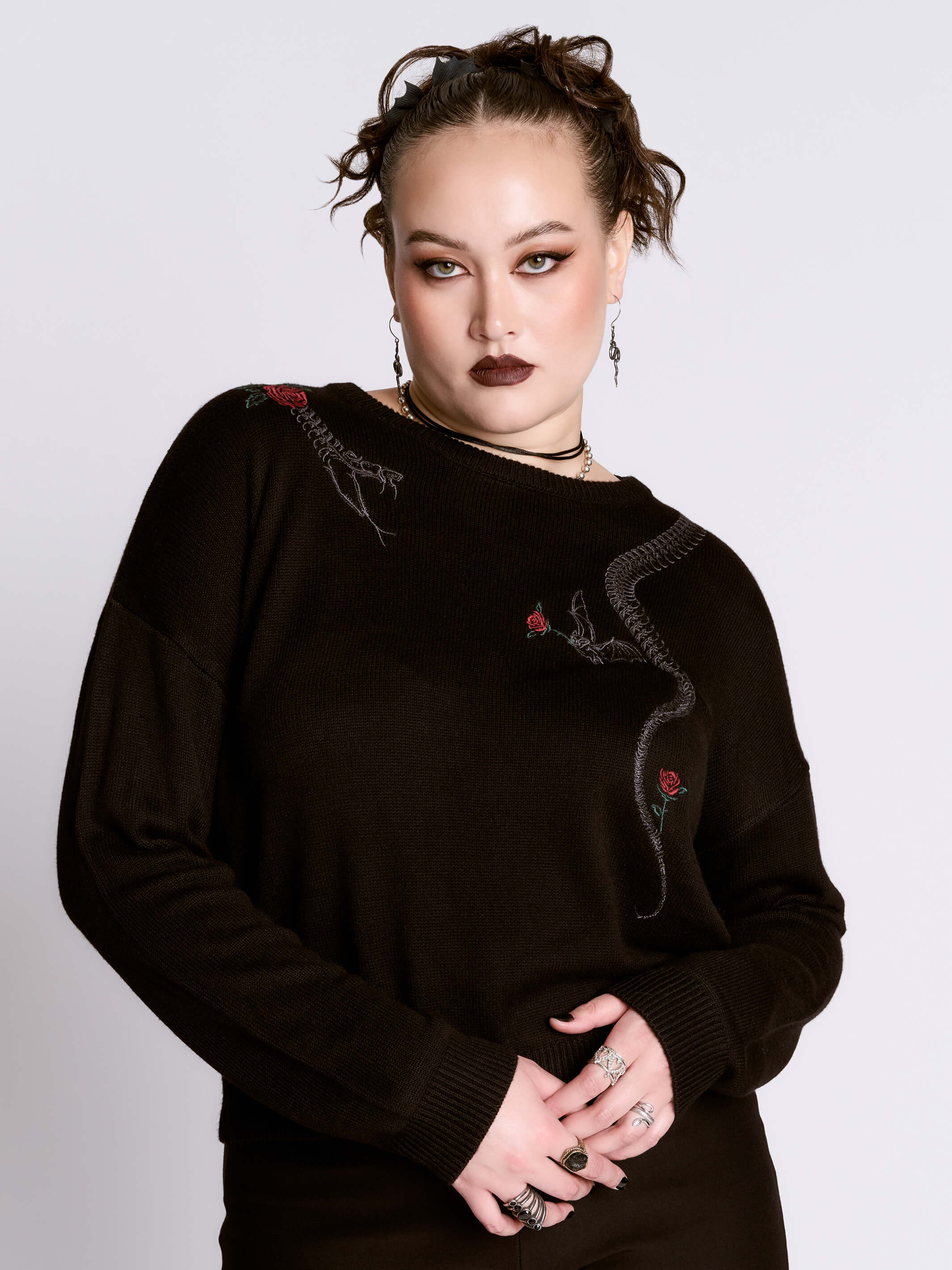 Embroidered Snake Rose Sweater