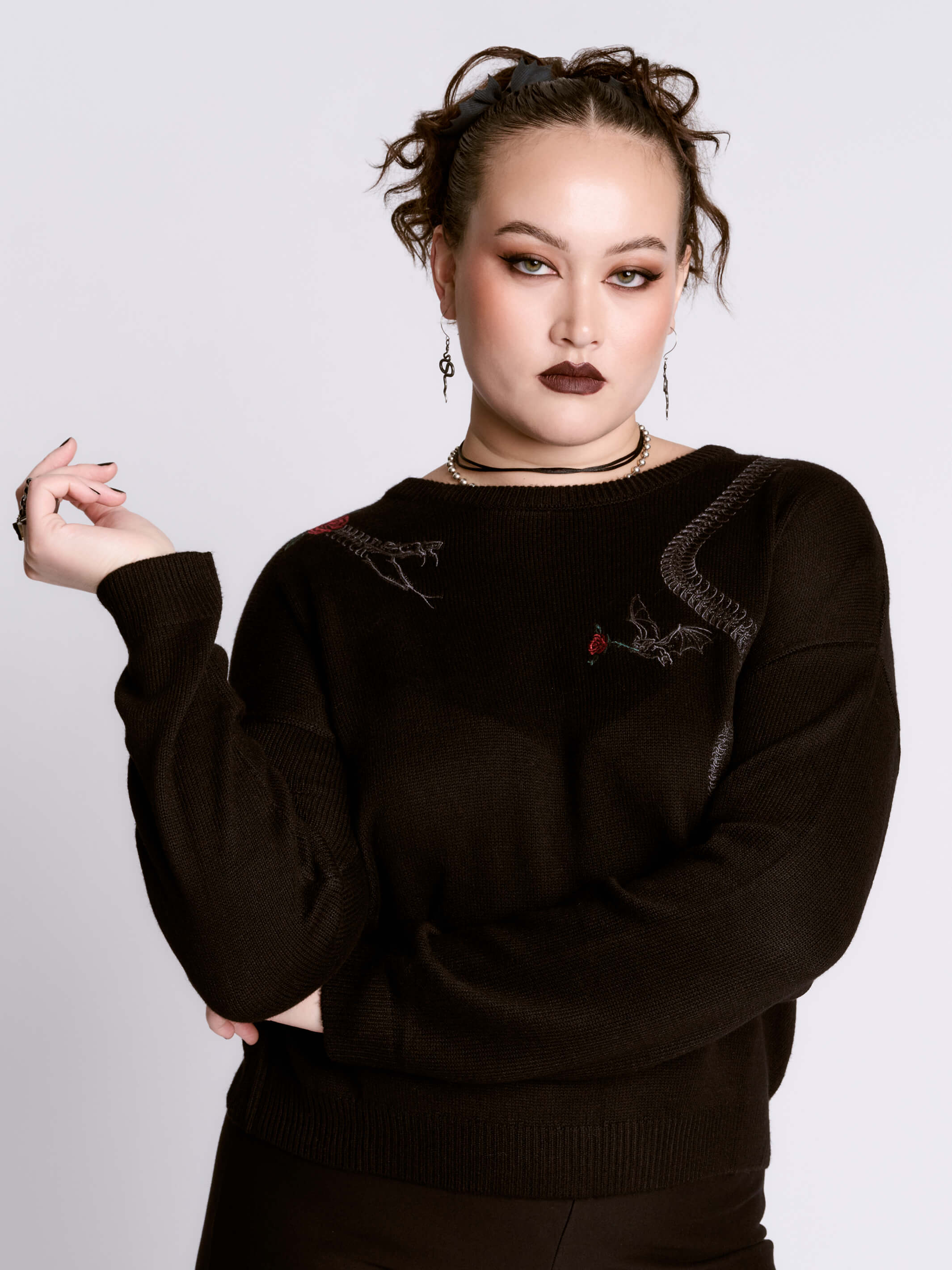 Embroidered Snake Rose Sweater