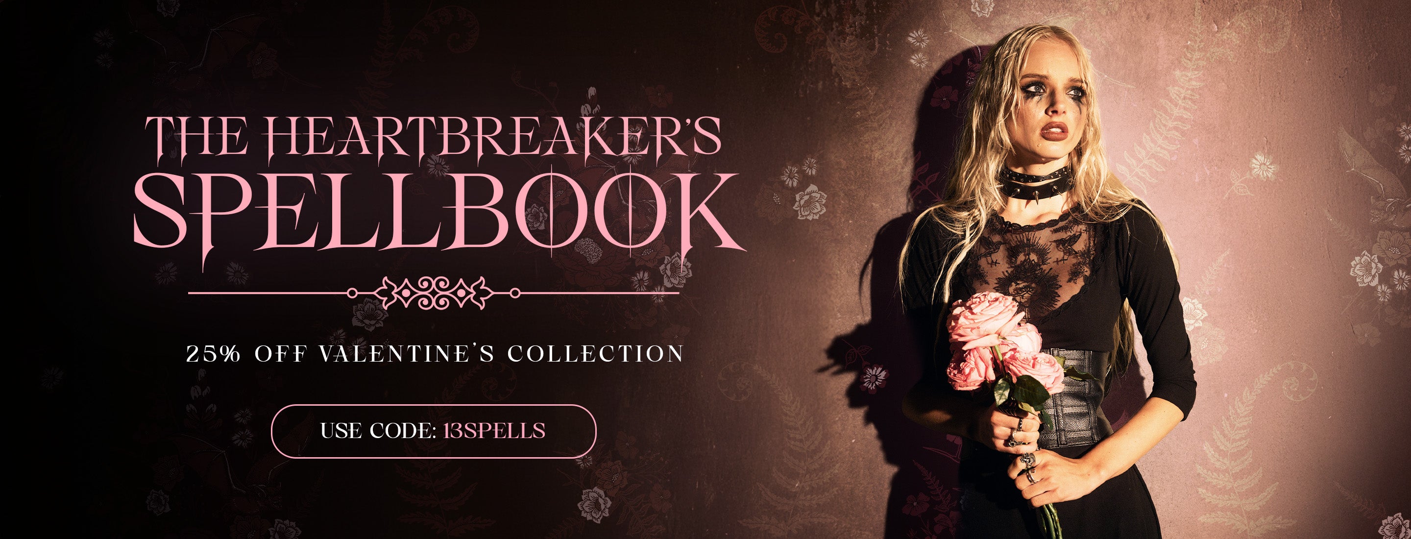 Promotional image for 'The Heartbreaker's Spellbook' with a person holding flowers against a dark background.