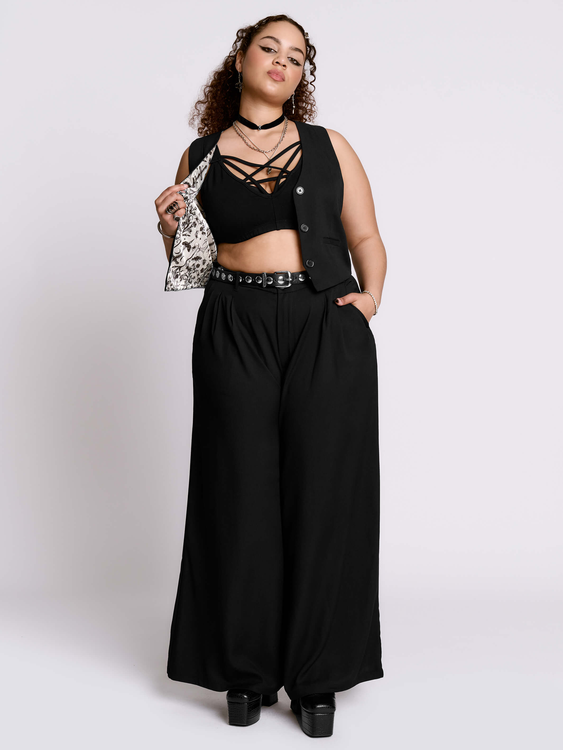 WIDE LEG CORPORATE GOTH TROUSERS