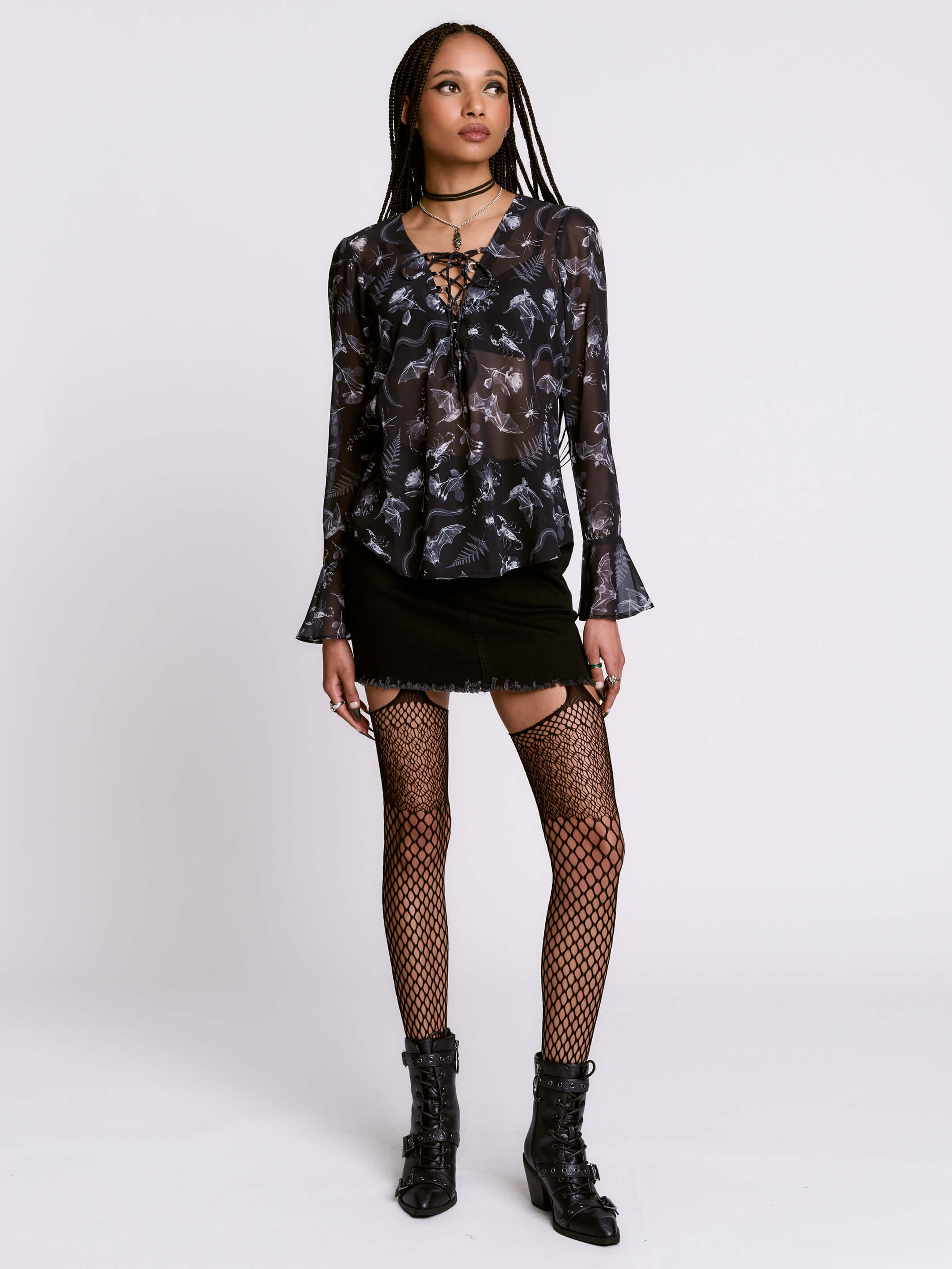 Xray Bat Lace Up Peasant Top