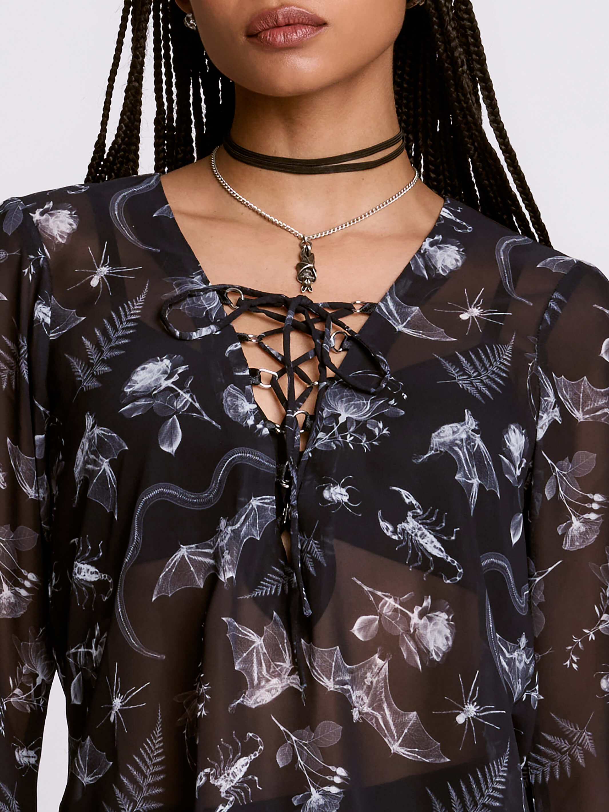 Xray Bat Lace Up Peasant Top